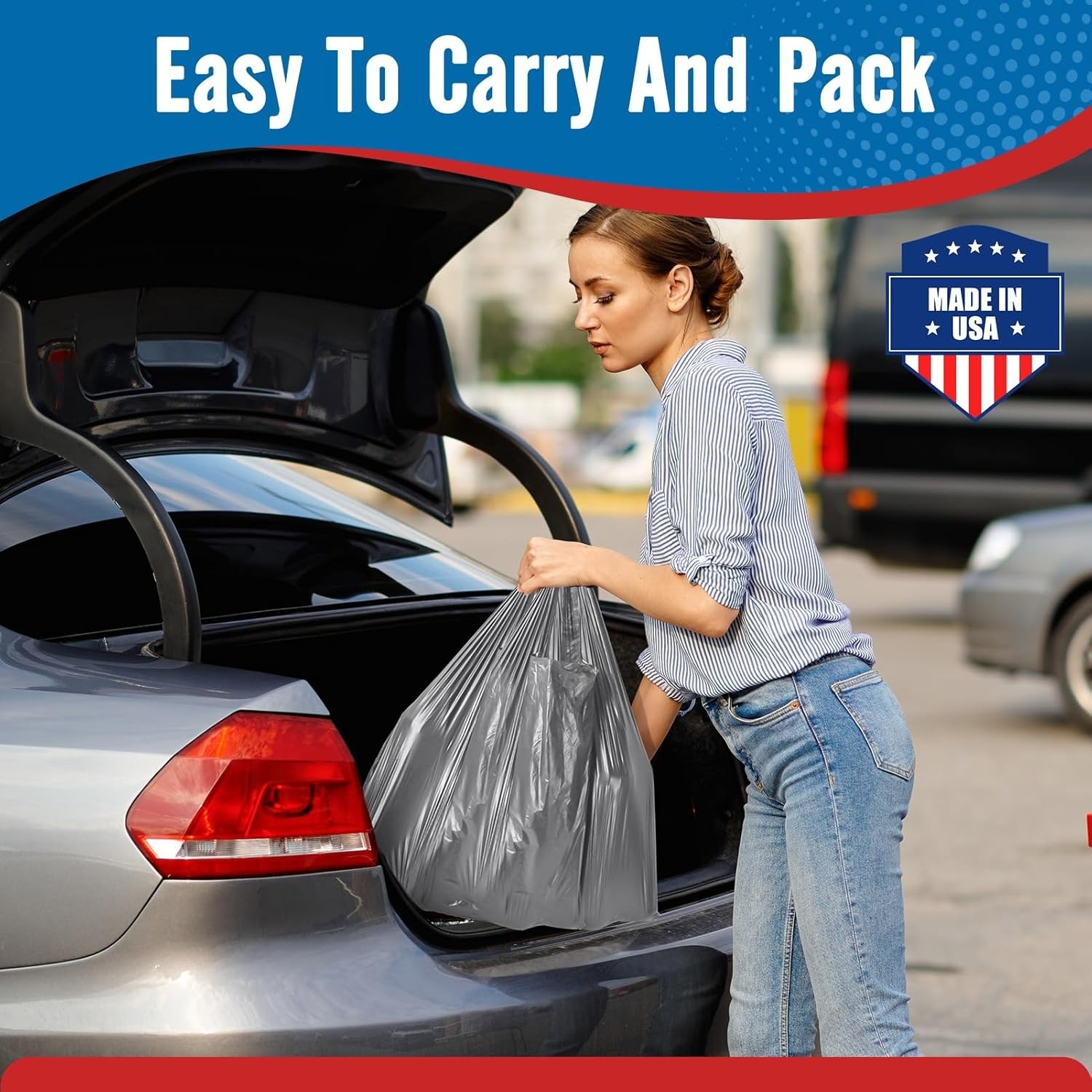 1000 Gray T-Shirt Bags 1/6 12" x 6.5" x 21", Plastic Grocery Shopping Bags