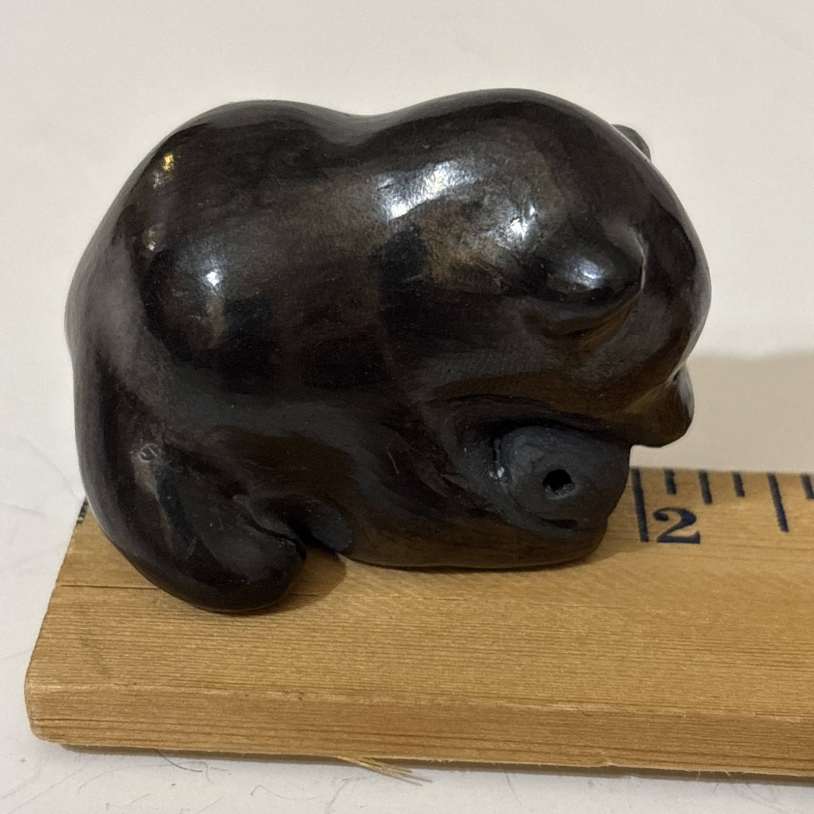 Santa Clara Pueblo Bear with Fish Black Pottery By Dorothy & Paul Gutierrez Art
