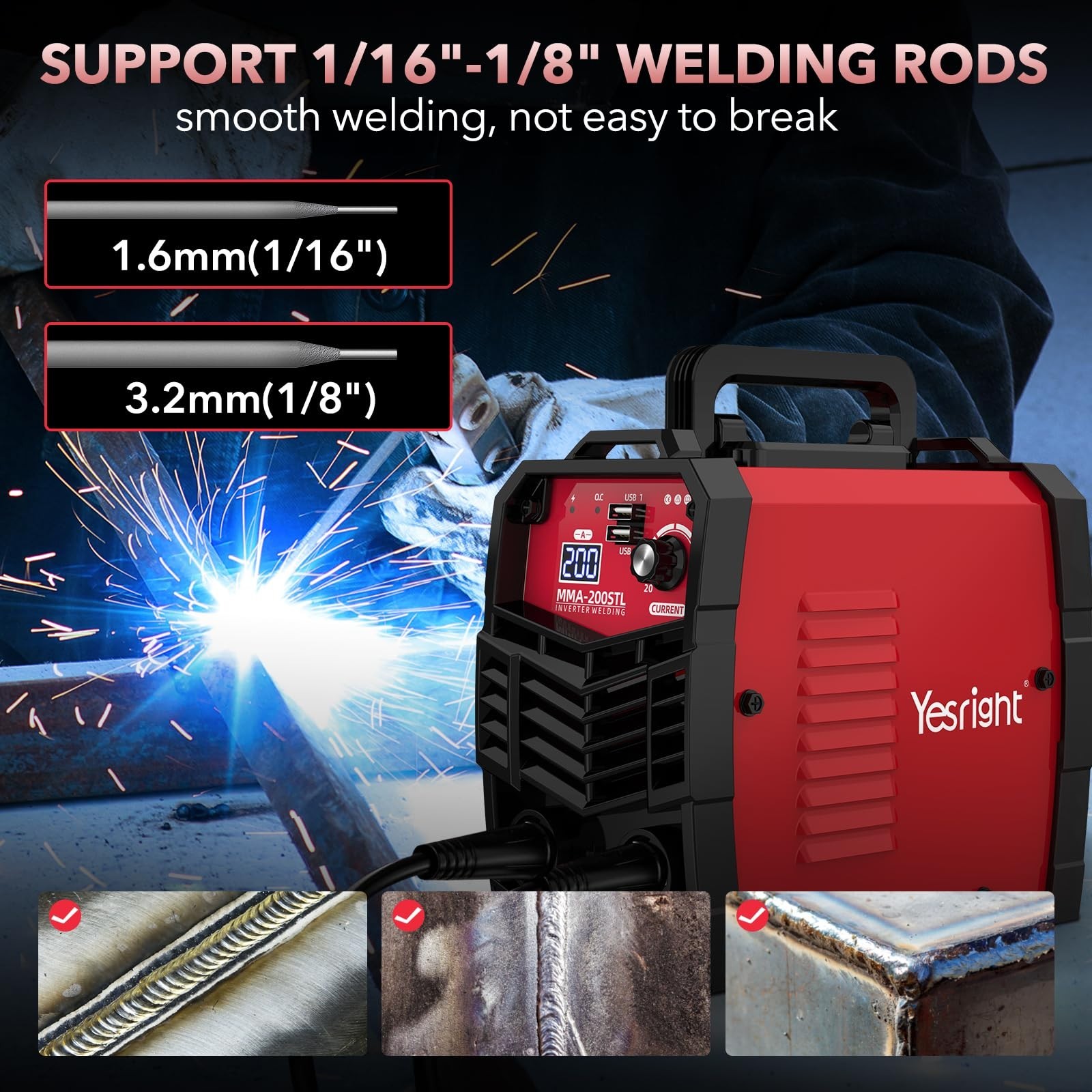 YesRight Portable Stick Welder Kit 200A, 110V IGBT Inverter Machine with Goggles