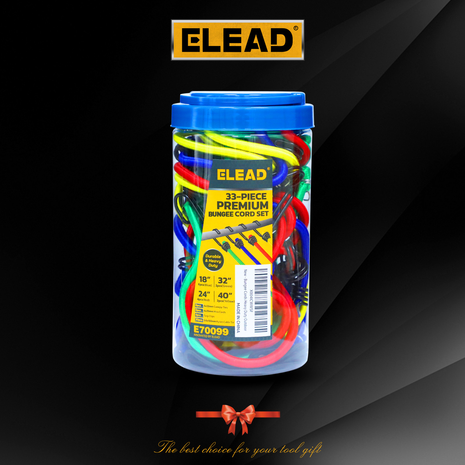 33PC Bungee Cords Set 10" 18" 24" 32" 40" Cable Ties Canopy Tarp Cargo Securing