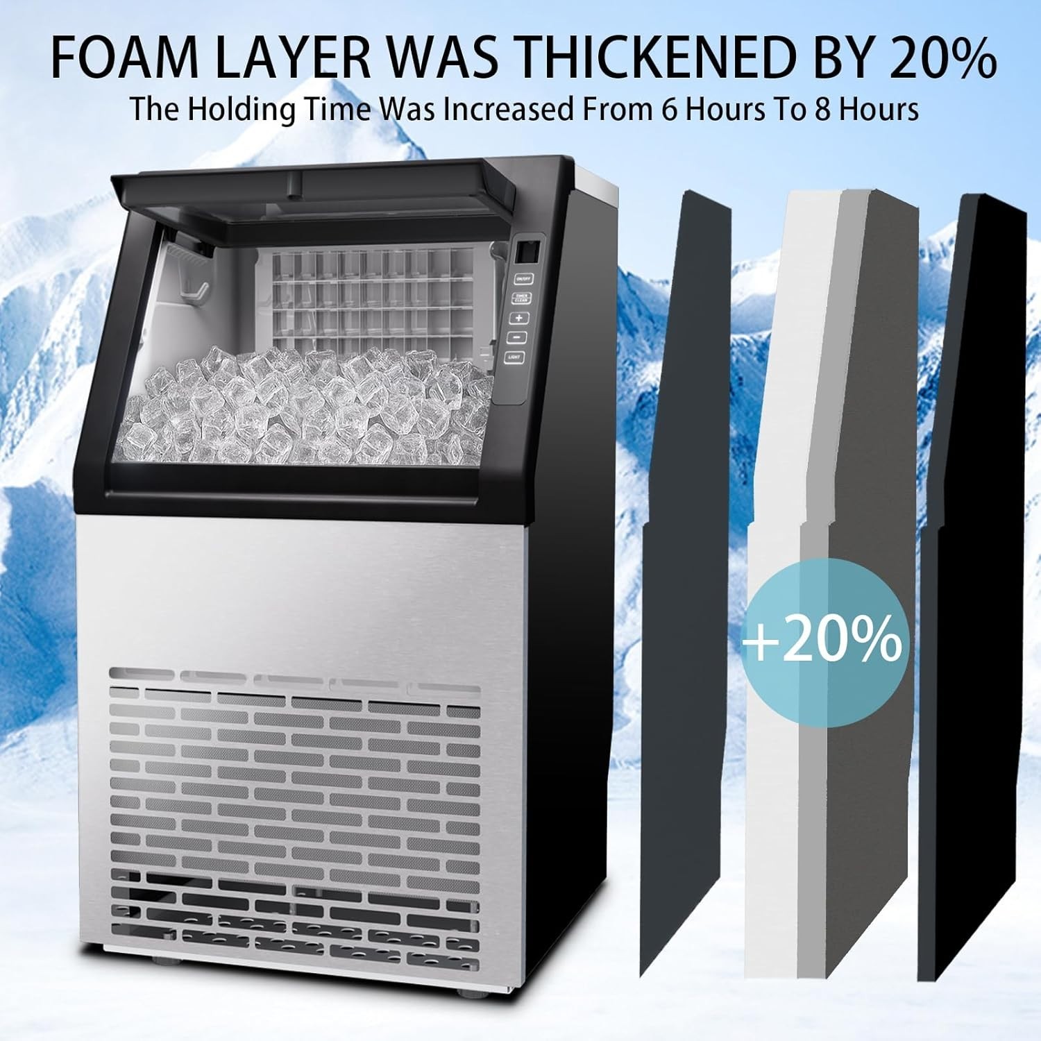 Commercial Ice Maker Machine 90Lbs/24H, Stainless Steel Undercounter Ice Maker