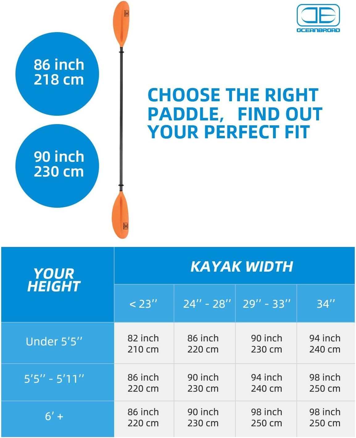 Carbon Fiber Kayak Paddle 90.5in/230cm, 86in/218cm for Adults Kayaking Boatin...