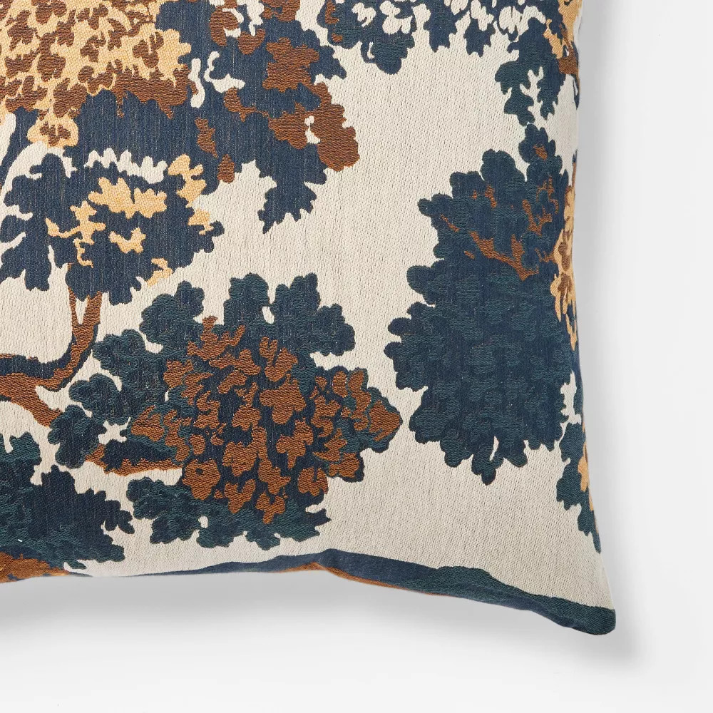 Cream-Navy-Olive Jacquard Tree Pillow 24x24 - Threshold designed with Studio