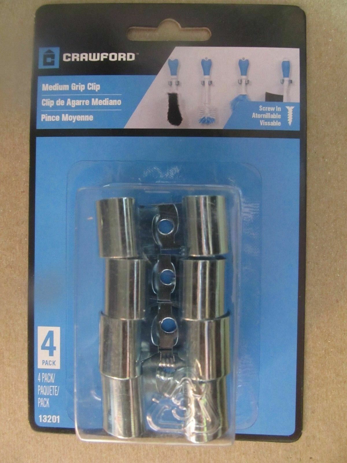 Crawford Medium Grip Broom and Tool Clips 4 pack #13201 NEW