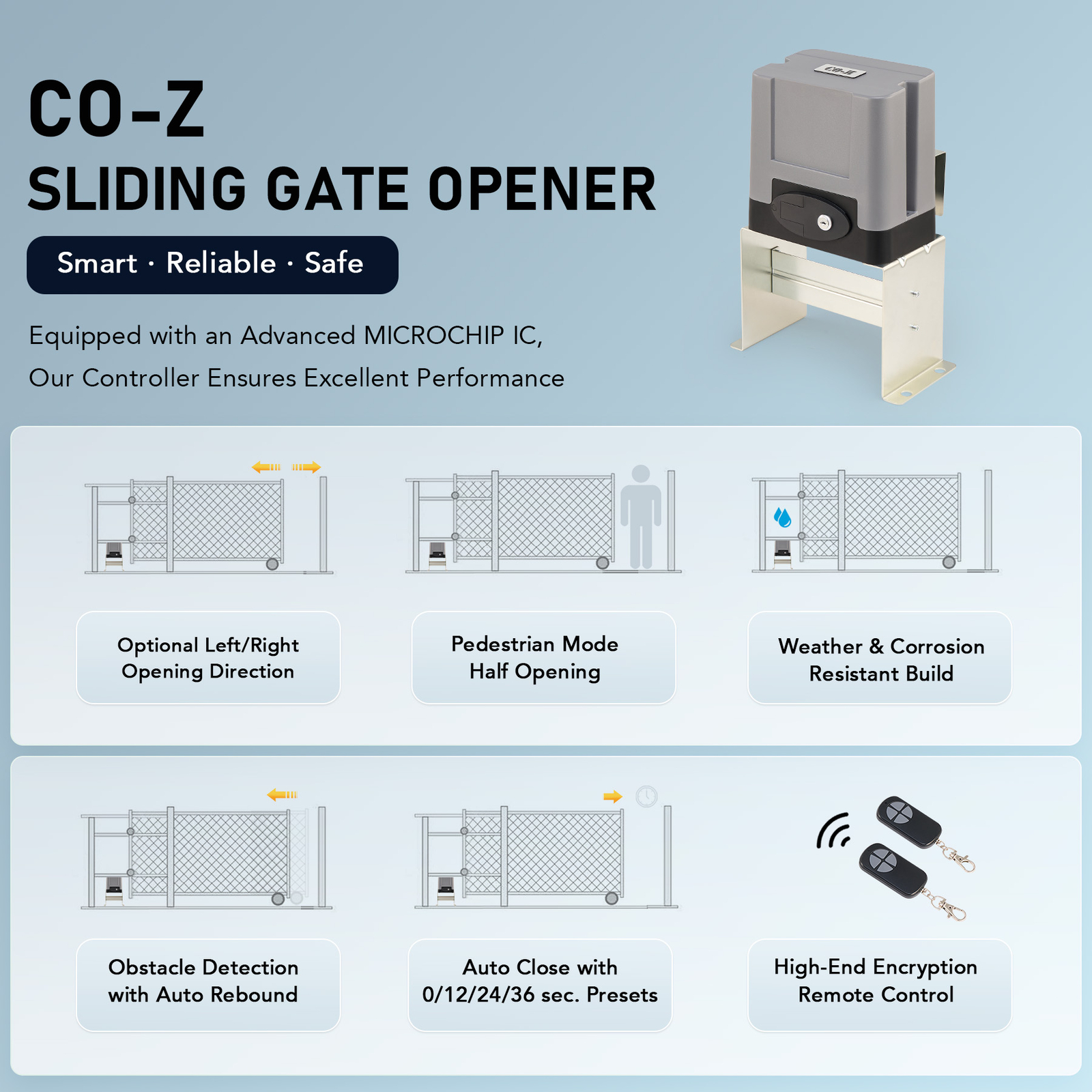 CO-Z 1400lb APP Control Automatic Sliding Gate Opener with Keypad & 4 Remotes