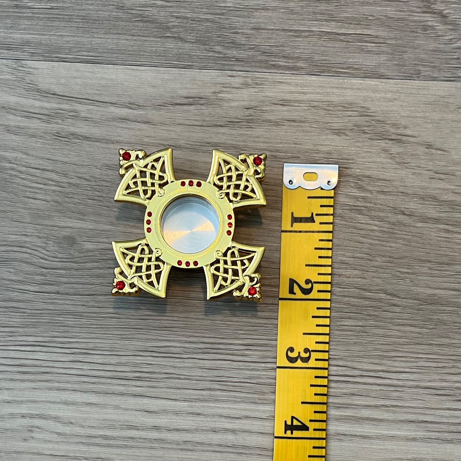 Personal Reliquary Relic Case 2” Golden Tone Red Stones Box Relics Catholic