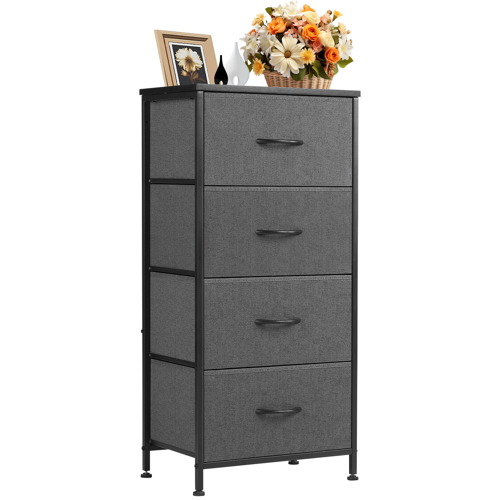 Skinny 4-Drawer Dresser - Fabric Storage Tower, Chest of Drawers for Bedroom