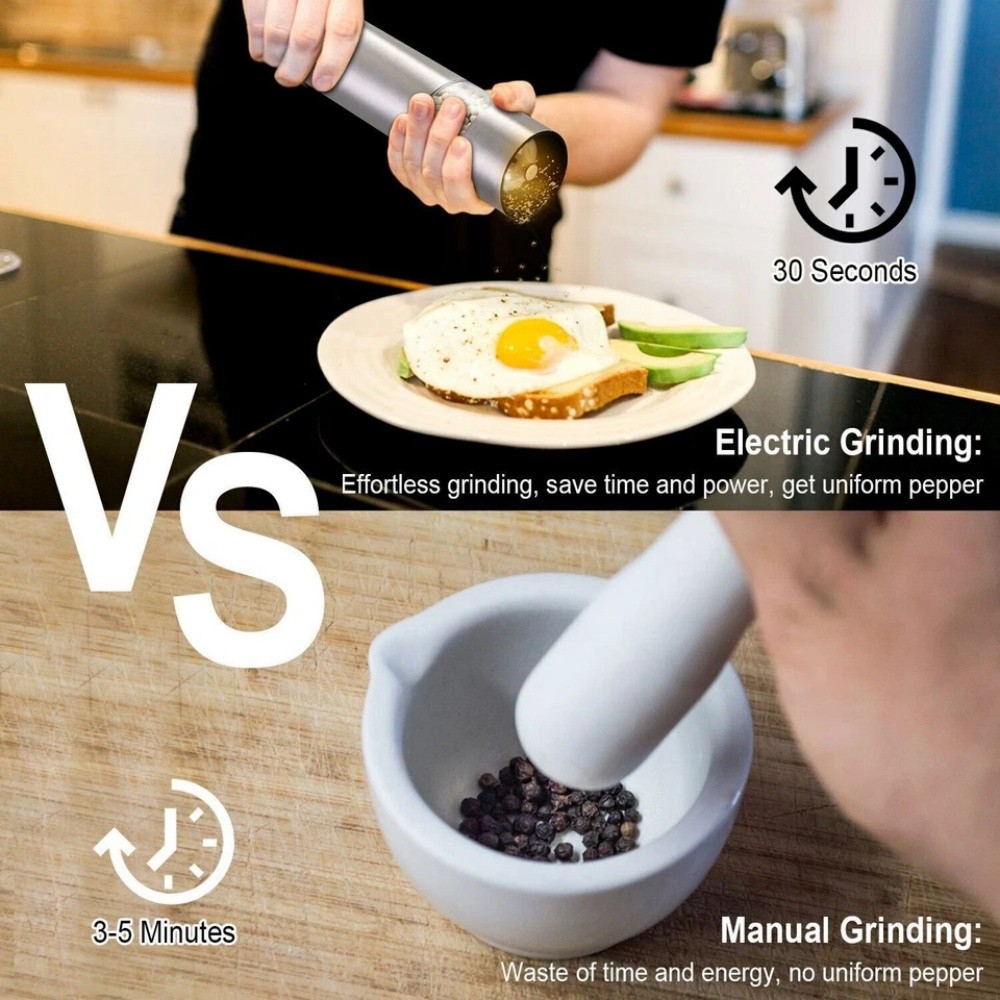 2PCS Electric Salt Pepper Grinder Mill Shakers Set Adjustable Stainless Steel