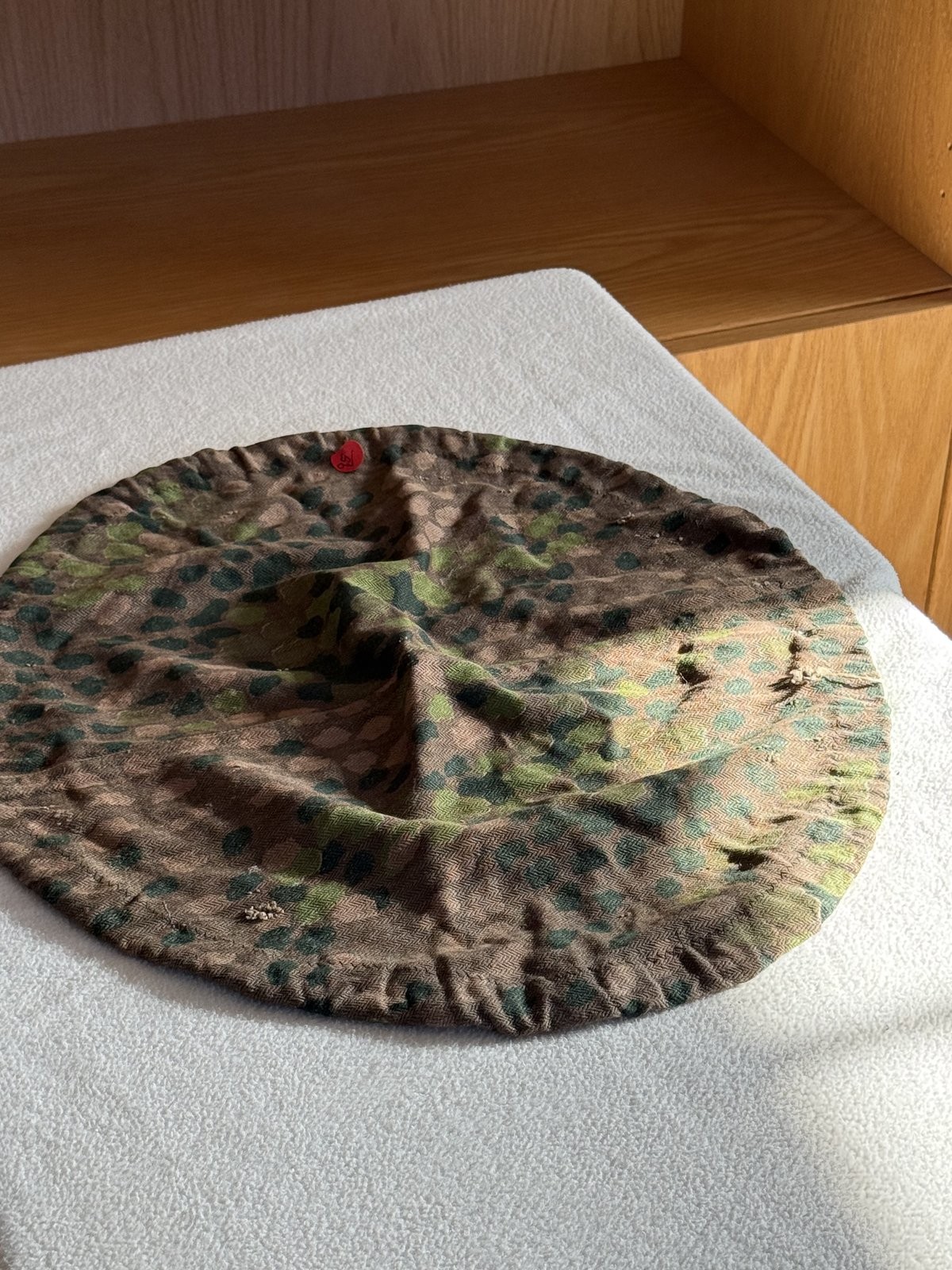 Original WW2 German Field Made HBT Helmet Cover Pea Dot 44 Camo Stamped