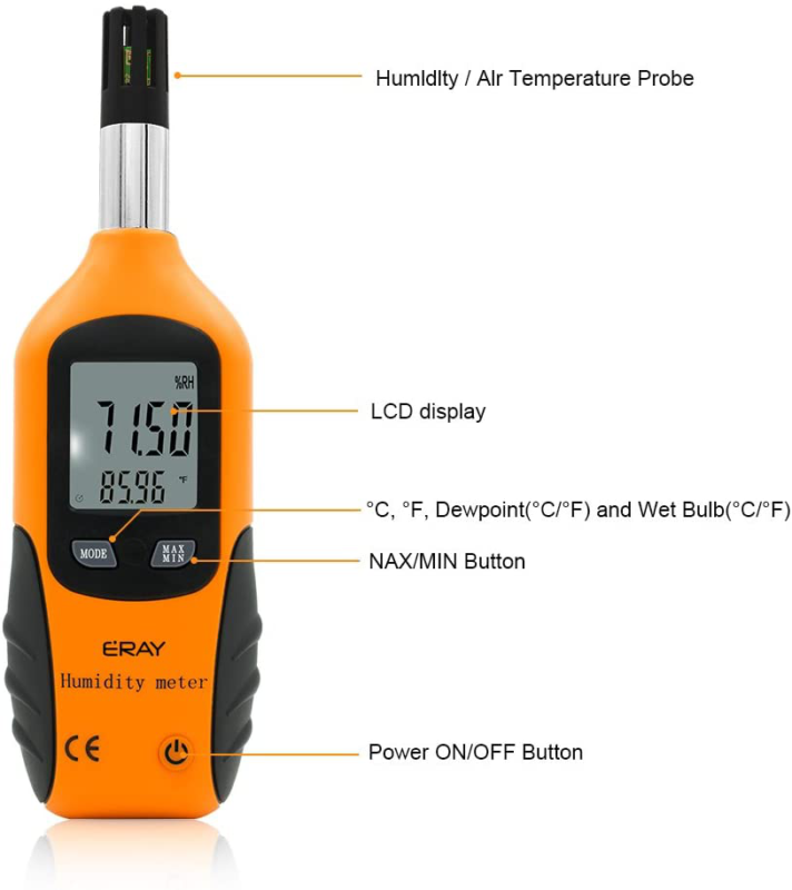 ERAY Temperature and Humidity Gauge Meter with Backlight Digital Psychrometer