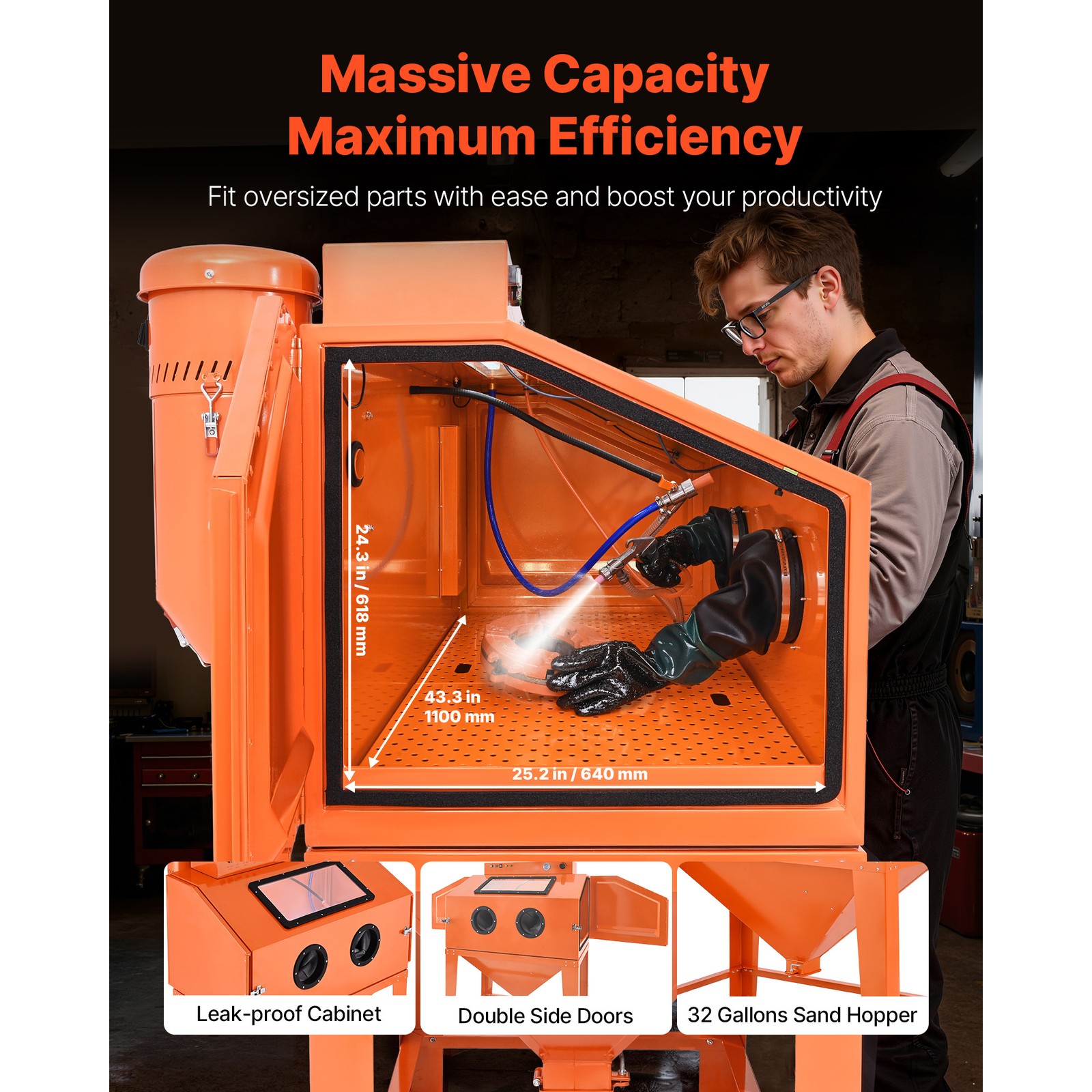 Uimoso 115 Gallon Steel Sandblasting Cabinet, Heavy Duty, 40-120 PSI