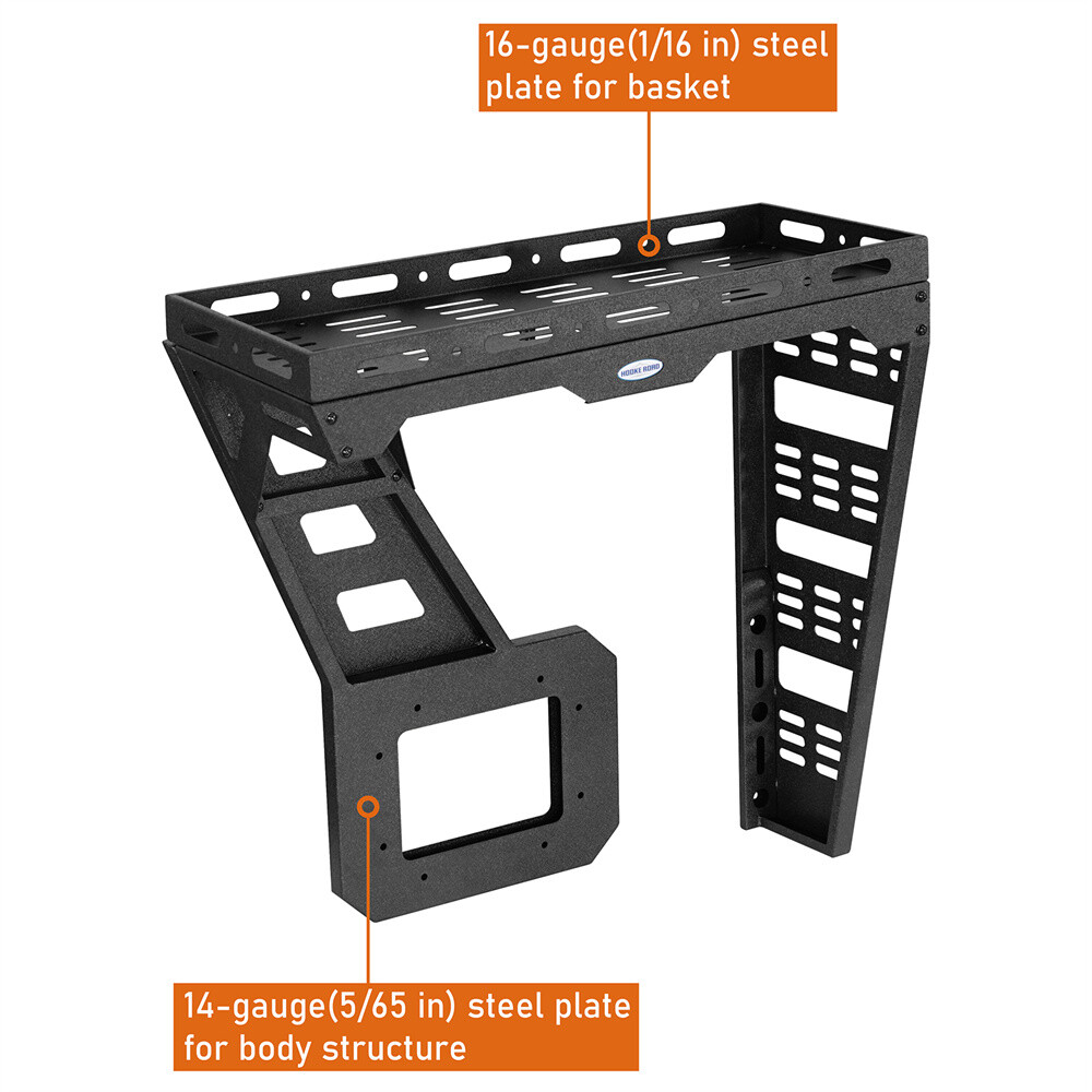 Hooke Road Tailgate Basket Rear Cargo Rack w/ Hinge for 07-18 Jeep Wrangler JK