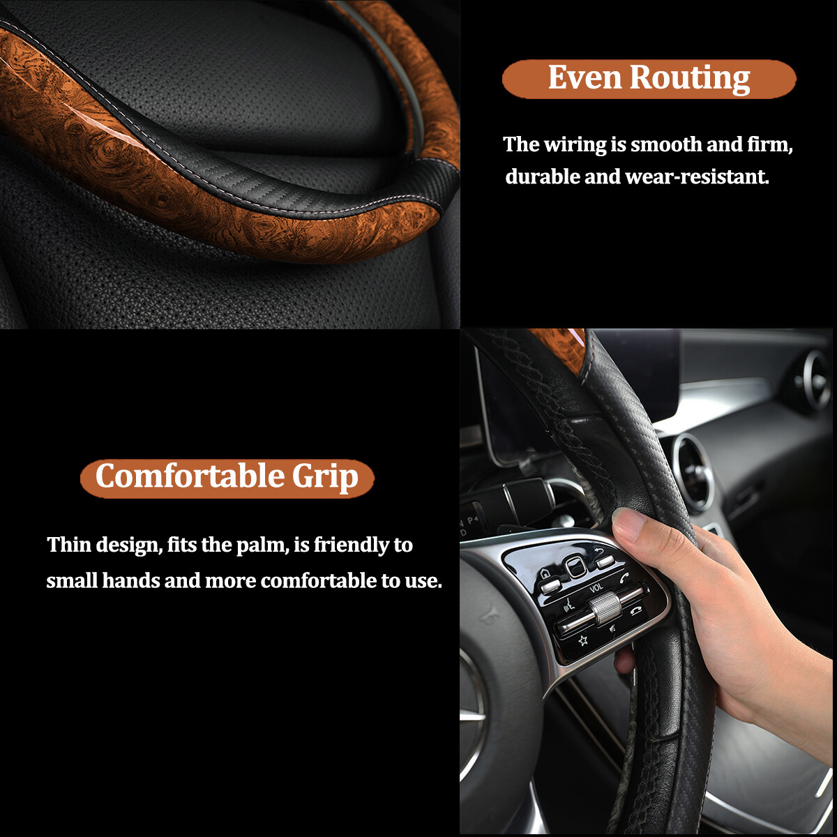 38cm/15" Car Steering Wheel Cover Mahogany Wood Grain Anti-slip Accessories
