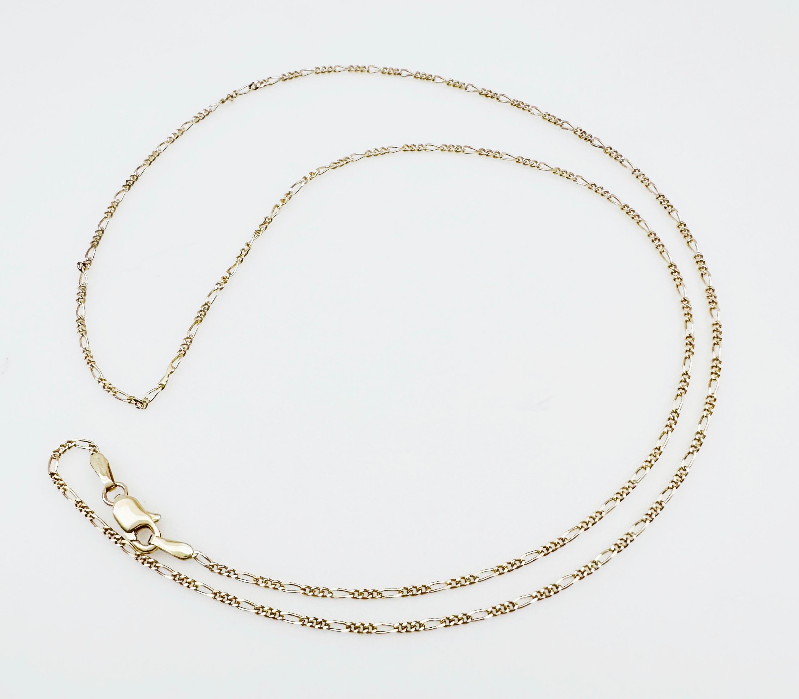 Estate Solid 14K Yellow Gold Thin Figaro Link Chain Necklace 1.2mm 18 1/4", 1.9g