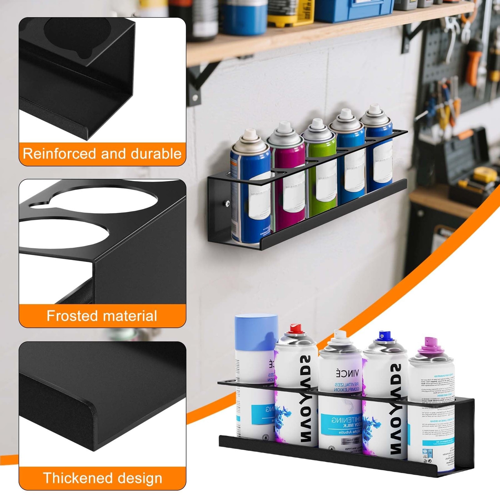 Spray Can Holder Organizer, 4 Pack Bottle Holder Wall-Mounted, Black Steel Sp...