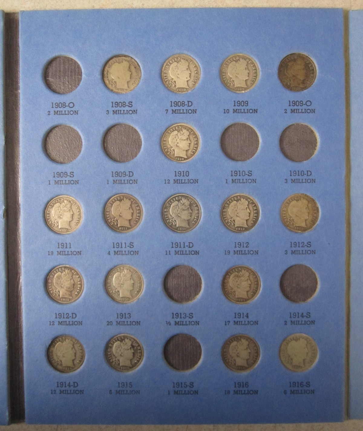 1892-1916 Silver Barber Dimes 38-Coin Partial Set in Vintage Whitman Folder