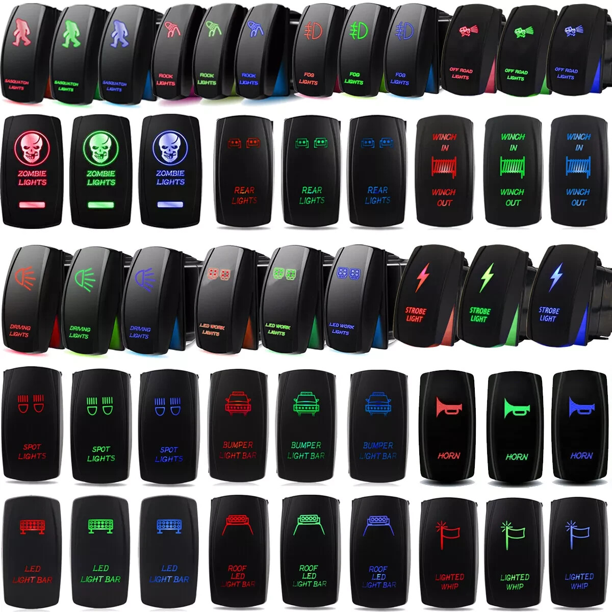 Blue/Red/Green Light Control Rocker Toggle Switch For ATV UTV ARB Carling Truck