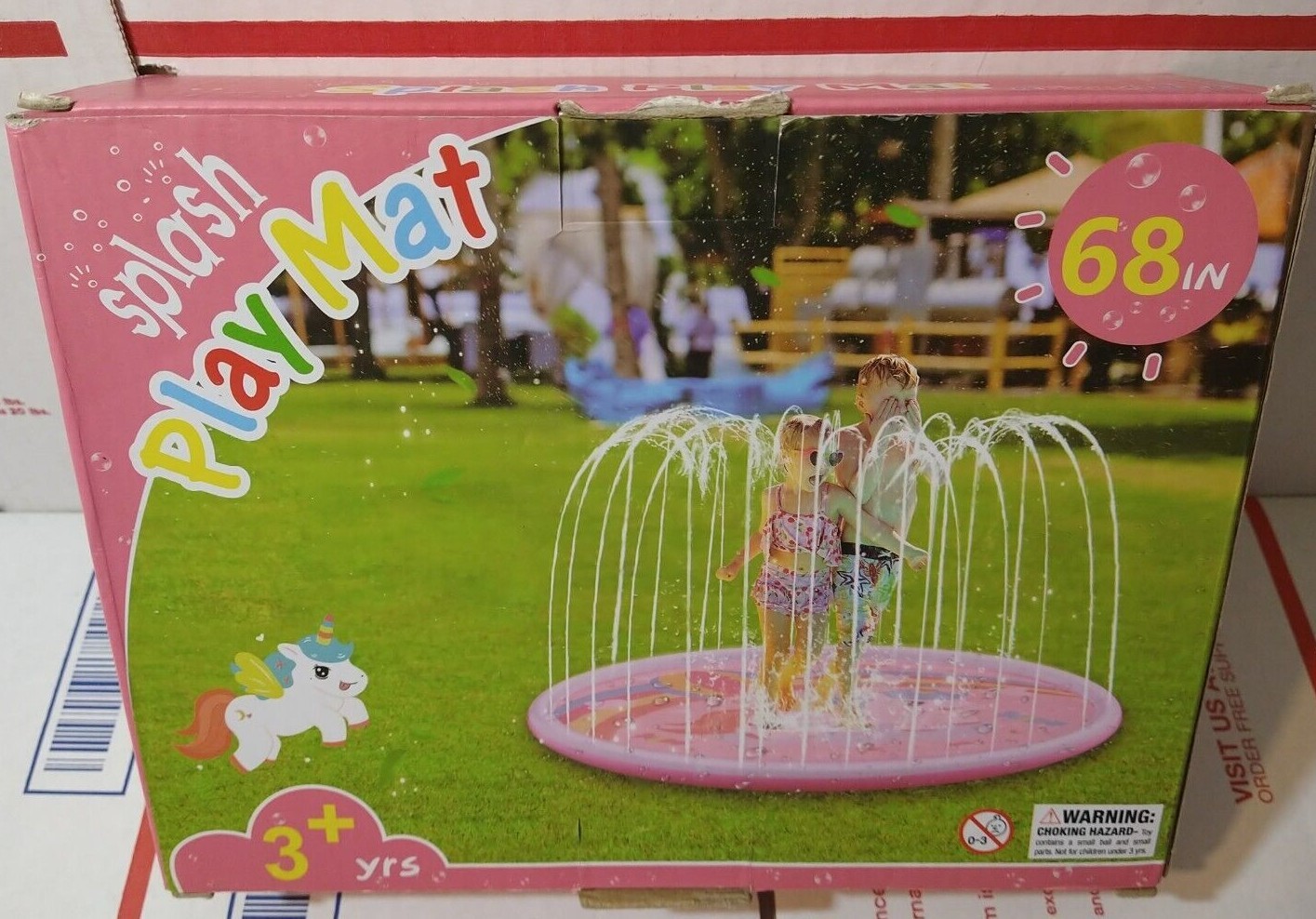 Splash Pad Sprinkler Play Mat 68" Wide PINK UNICORN Mini Pool Outdoor Water Toys