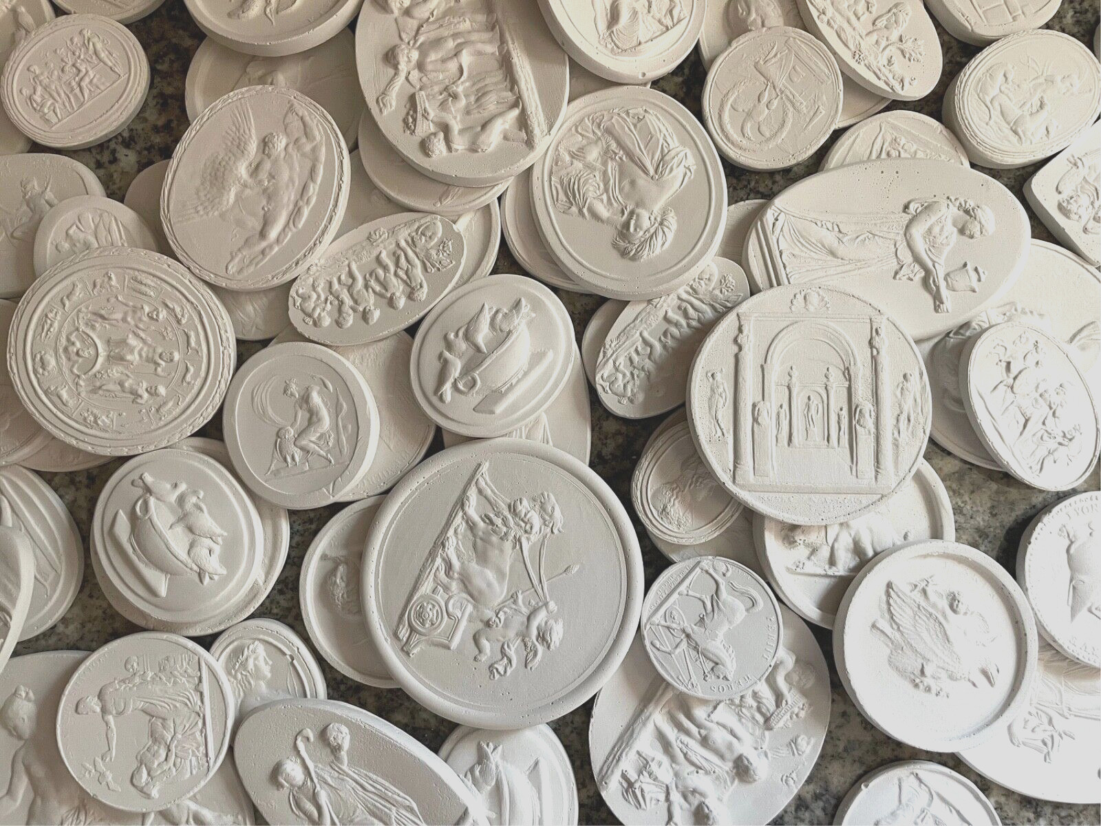 LOT of 20 White Plaster Intaglios Cameos Grand-Tour Style Made USA FREE SHIPPING