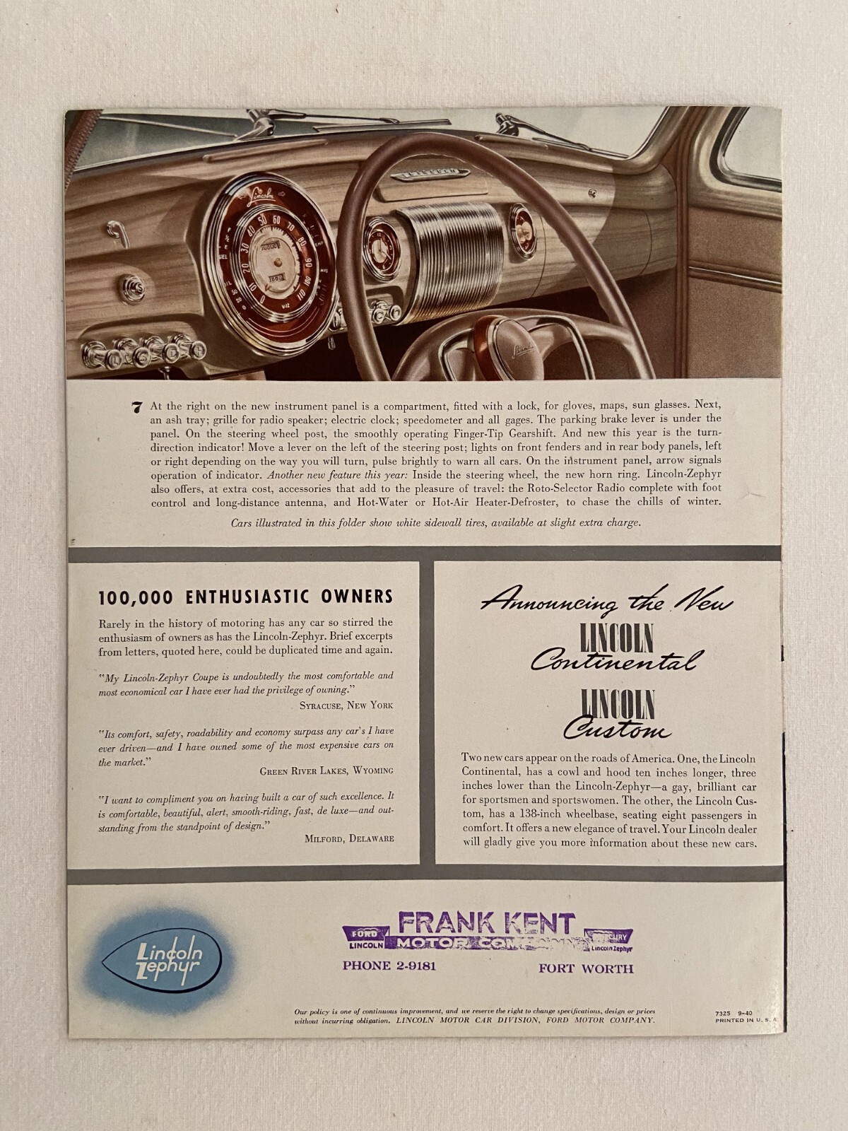 1941 LINCOLN ZEPHYR V-12 SALES BROCHURE CATALOG ORIGINAL VERY GOOD CONDITION