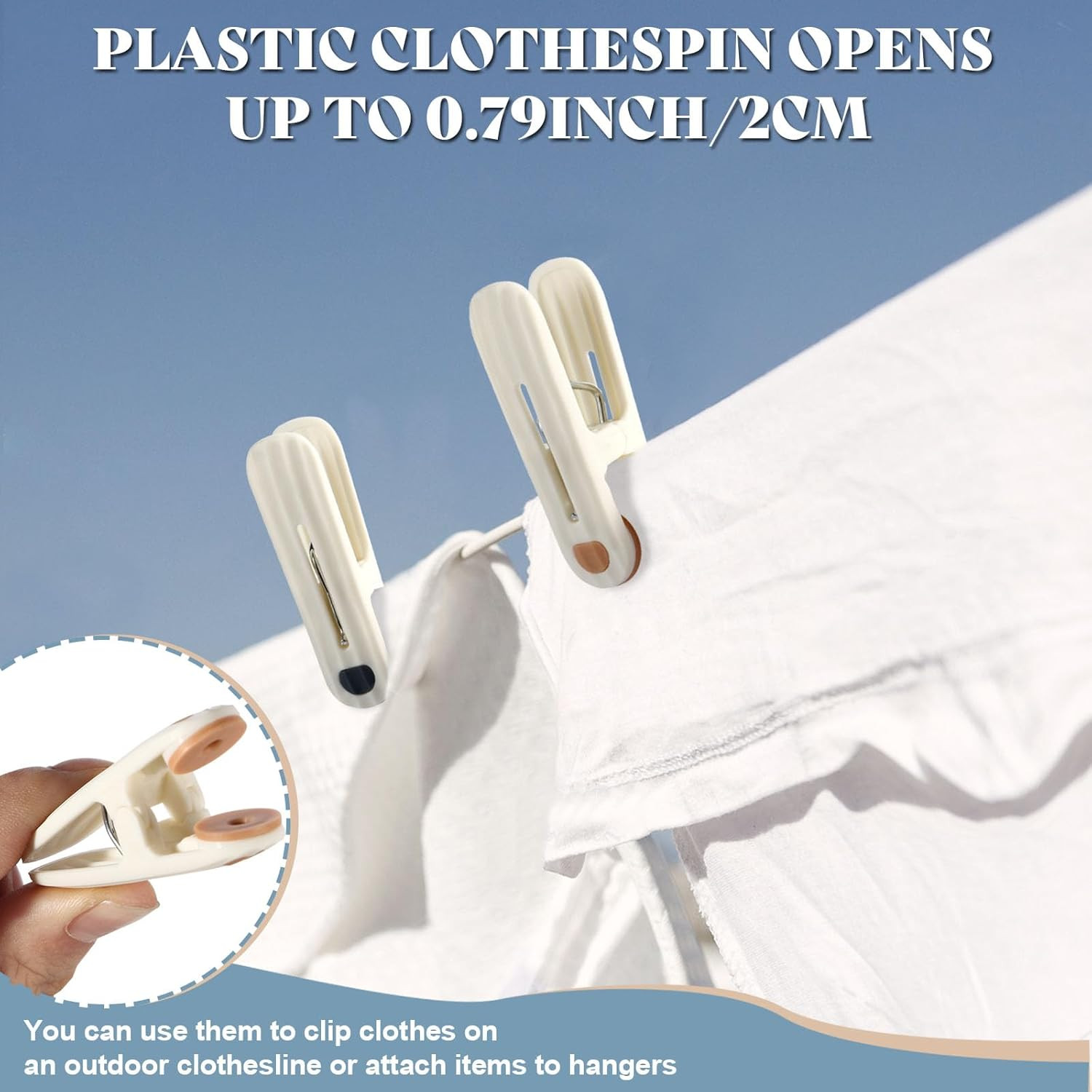 24 Pack Plastic Clothes Pins Heavy Duty Clothespins for Laundry, 2.36 Inch Cloth