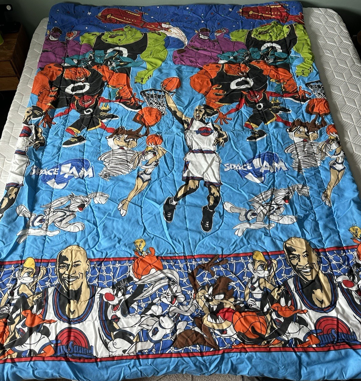 Vintage 1996 Space Jam Comforter Michael Jordan Looney Tunes Bugs Bunny TWIN