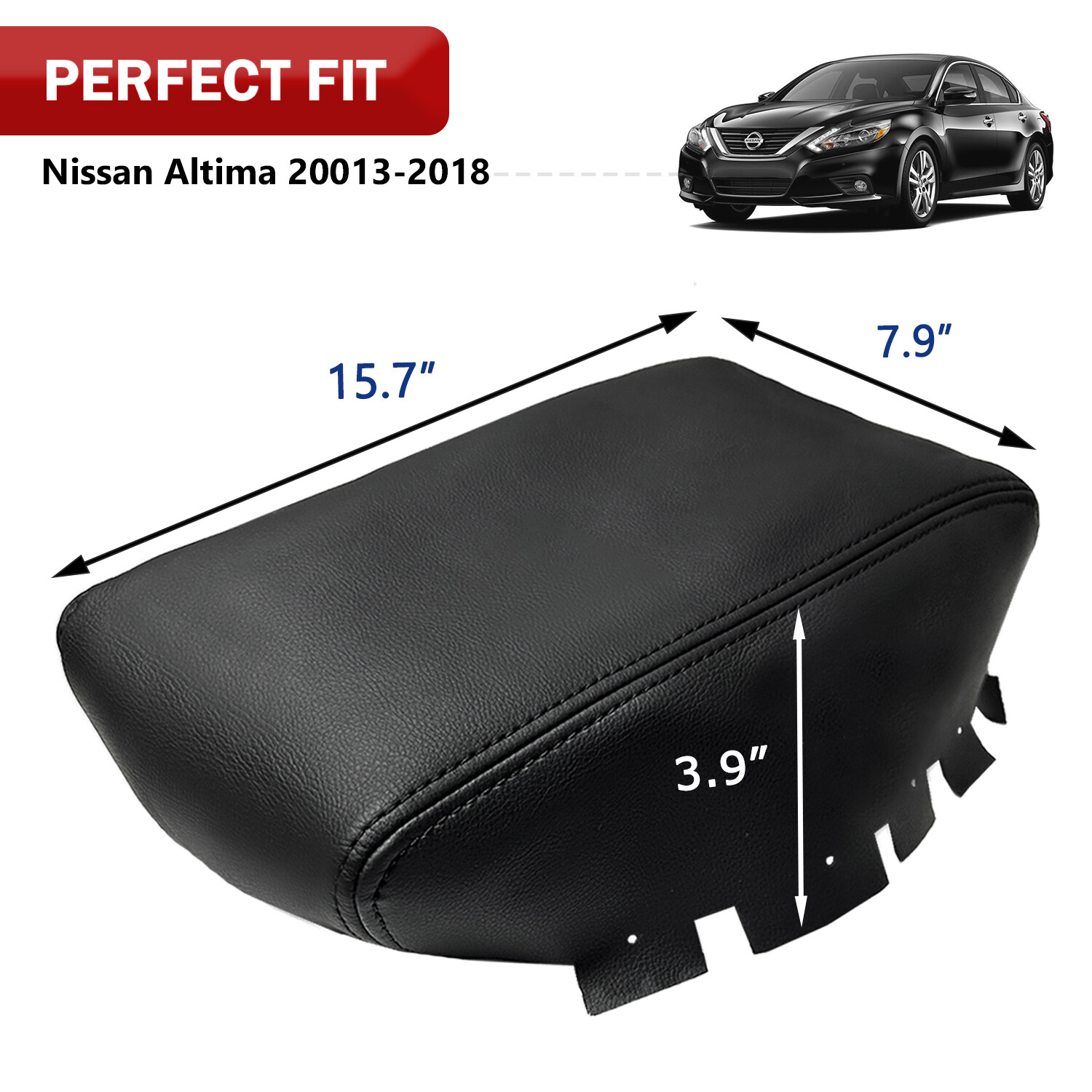 Fits 2013-2018 Nissan Altima Leather Console Lid Armrest Replacement Cover Black