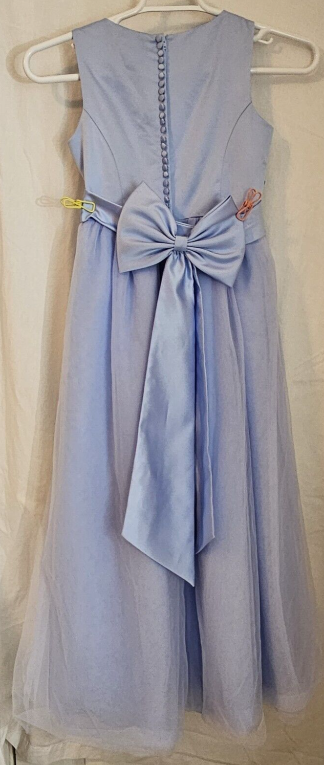 David’s Bridal Flower Girl Formal Dress Light Blue with Bow Youth Size 10 NEW