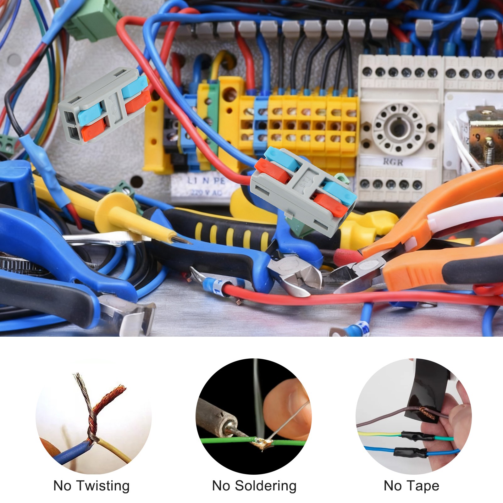 50 PCS Lever Wire Connectors Kit Push-In Quick Splice Terminal Blocks 24-12 AWG