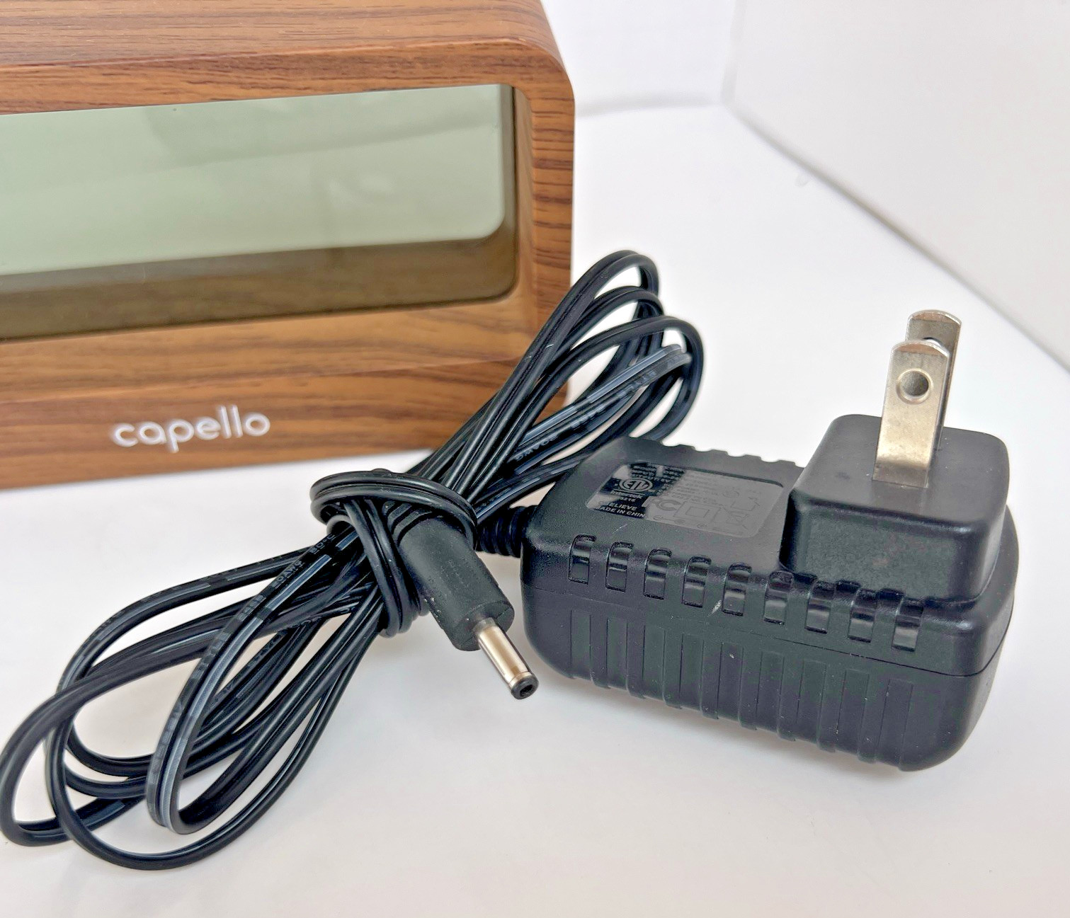 Capello Wood Grain Digital Alarm Clock Large Display USB Charging AC Adapter