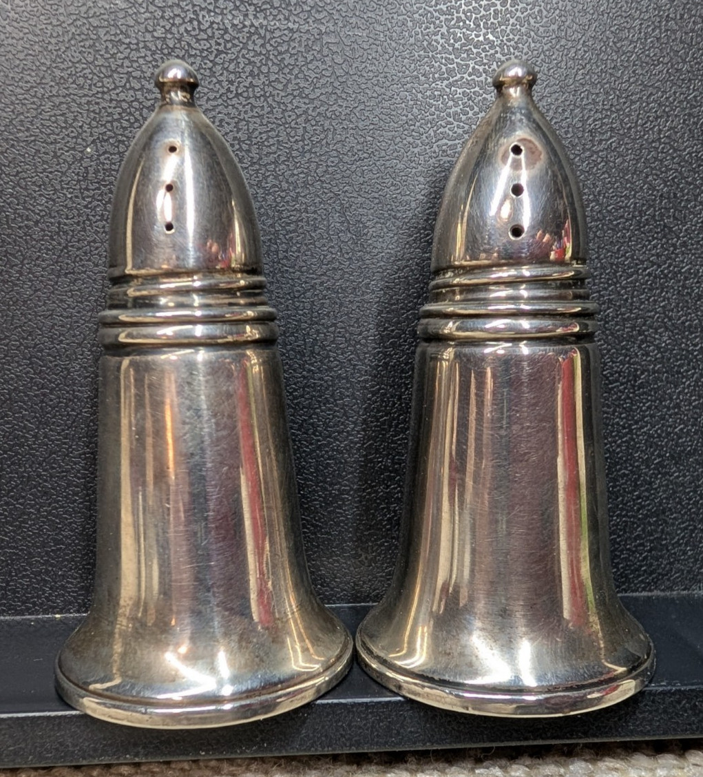Vtg Crown Tall Sterling Silver Salt &Pepper Shaker Glass Lined 3.39oztw 260339