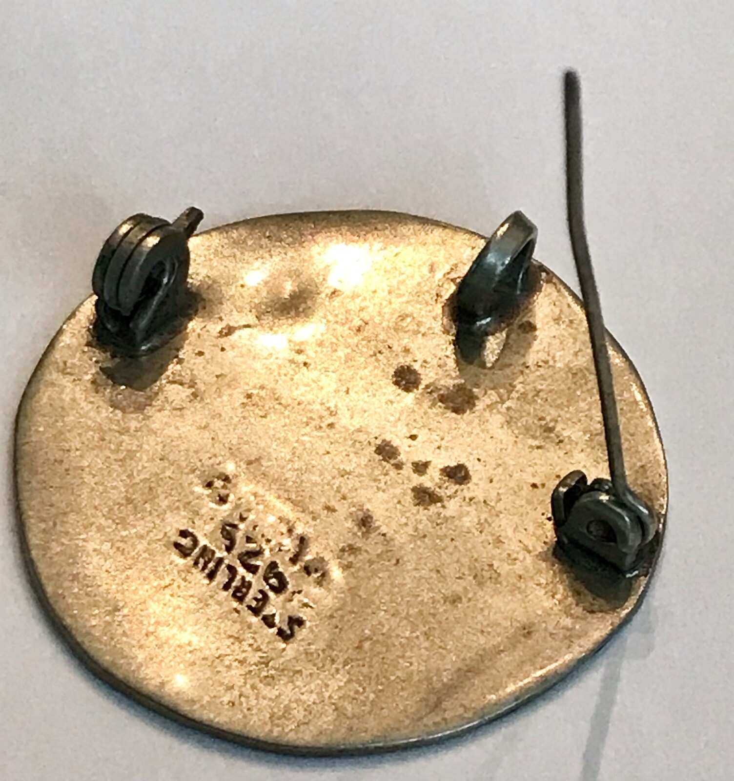 Sterling Silver Brooch Pin Pendant Crushed Stone Inlay 925 1.25 Inches 5.7g