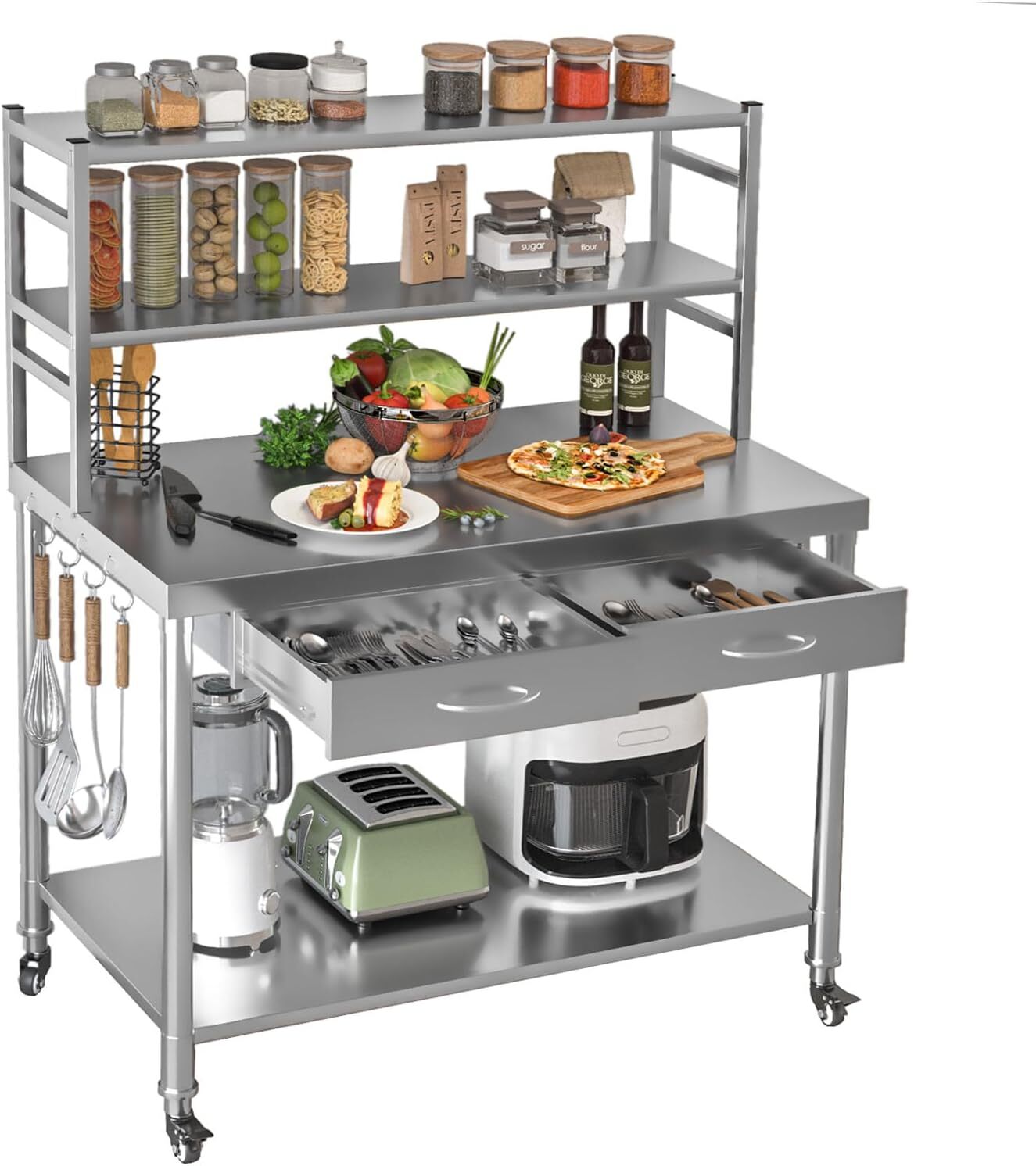 Stainless Steel Table with Shelves and Drawer Prep Table Work Tables Workbench