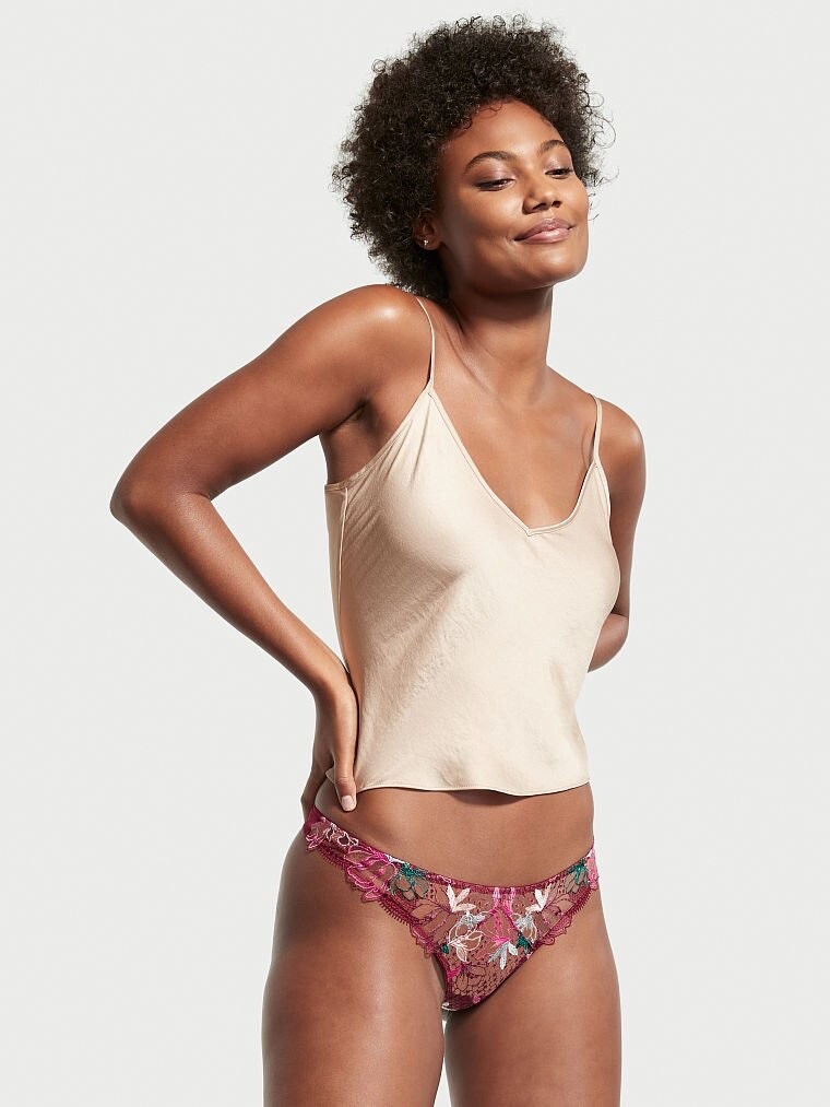 Victoria's Secret LUXE LINGERIE 2 Piece Set Unlined Panty + Garter Burgundy