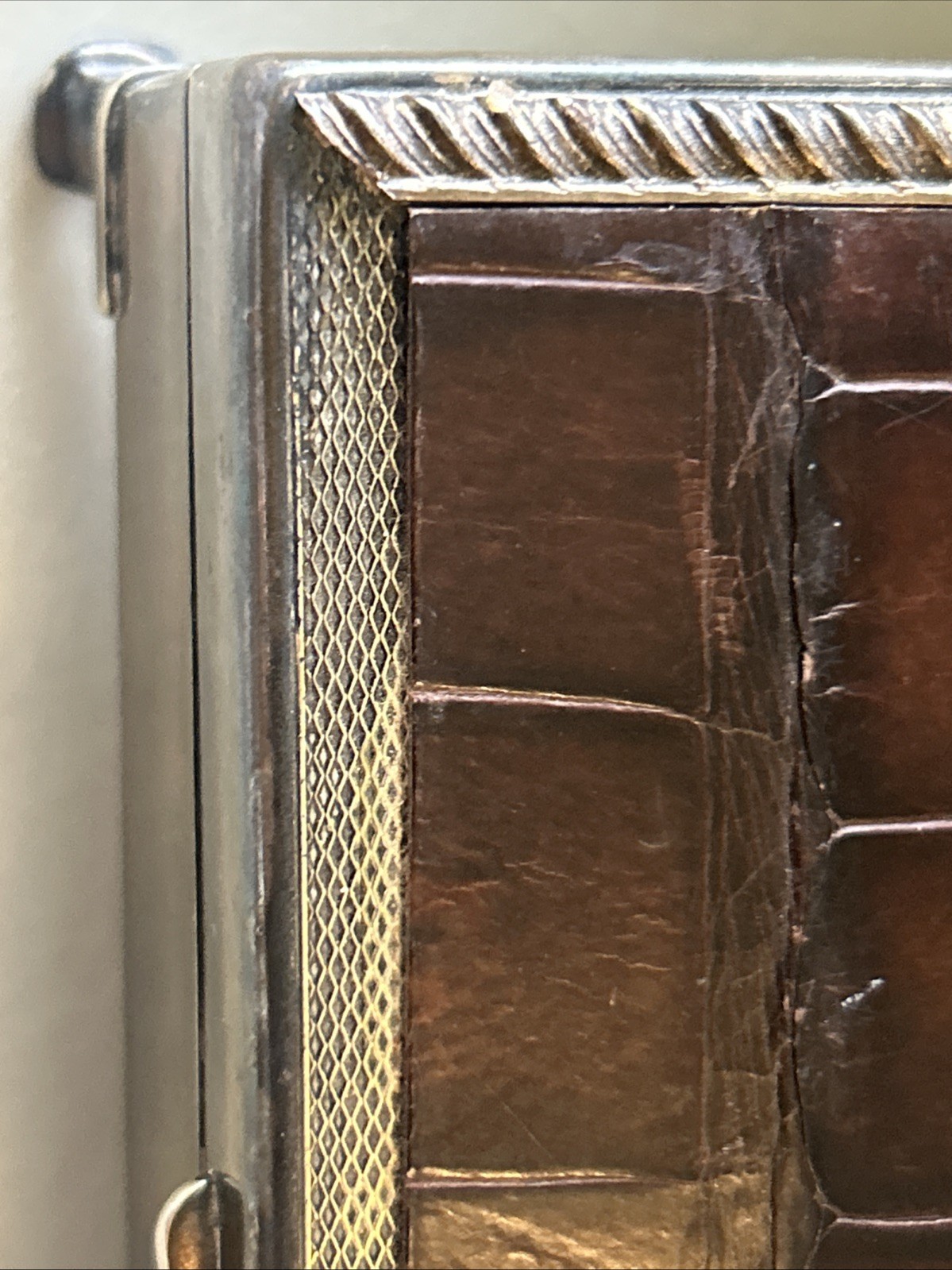 Aristocrat Silver Plate w/ Crocodile/ Alligator Top Cigarette Box Wood Lining