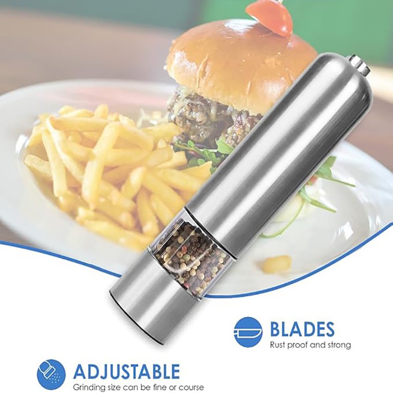 2PCS Electric Salt Pepper Grinder Mill Shakers Set Adjustable Stainless Steel