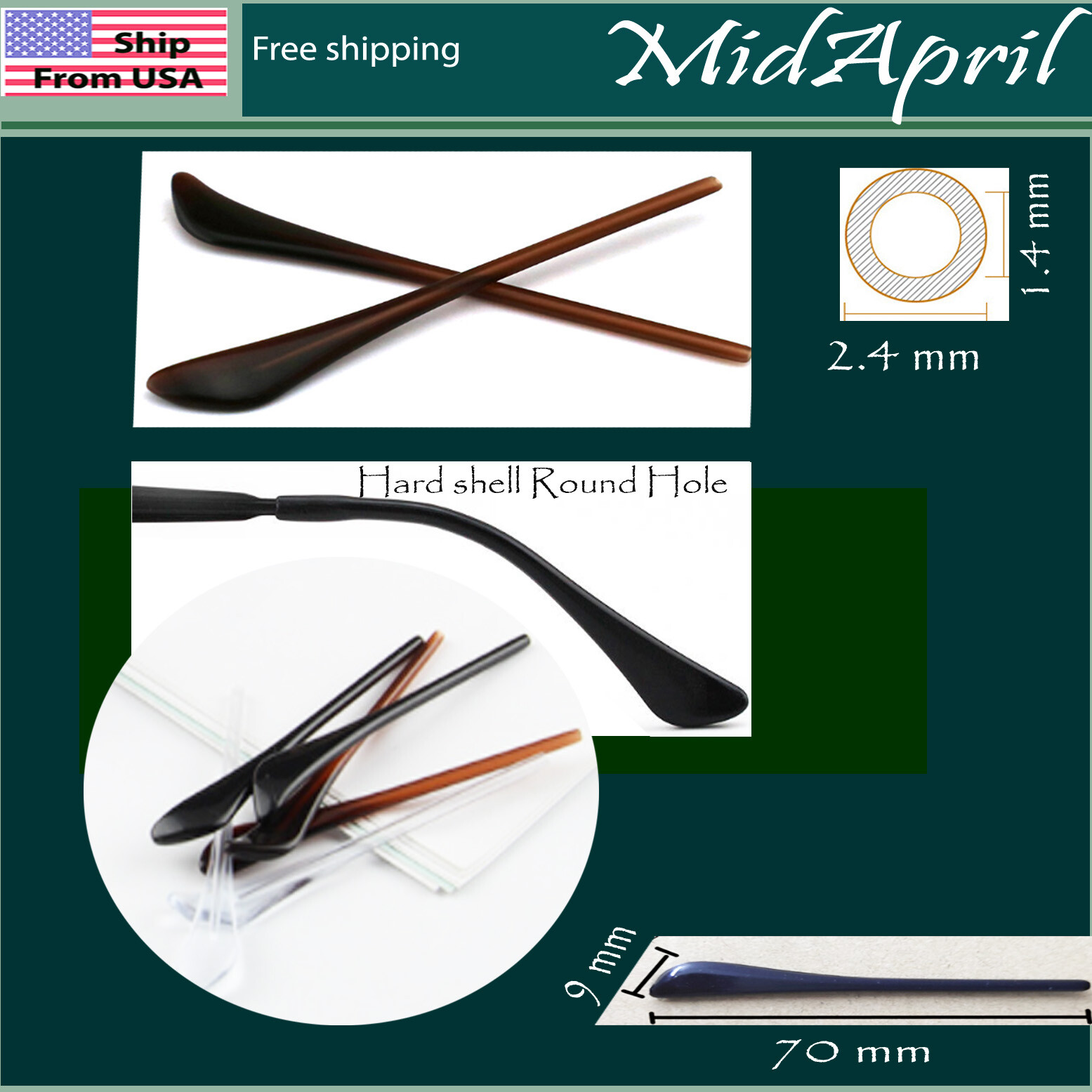 Temple End Tips Round repairs  Eyeglasses Sunglasses spectacles Glasses