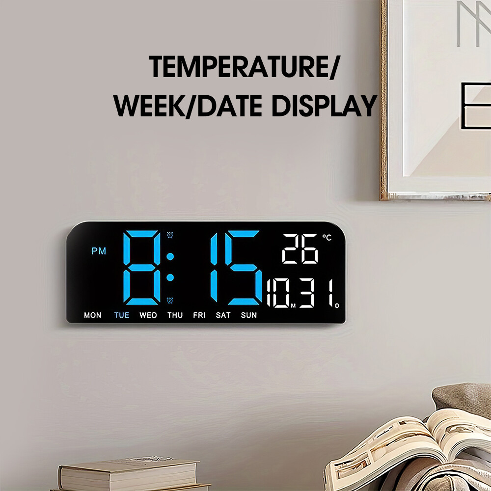 10" Digital LED Desk Alarm Clock Large LCD Display Wall Clock Temperature Date