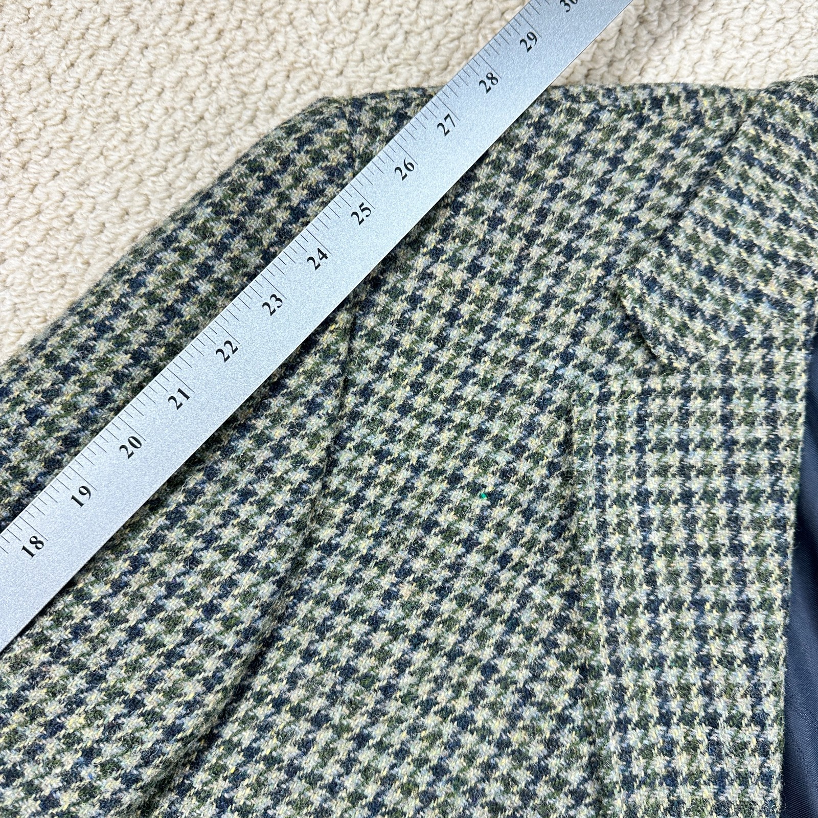 Orvis Harris Tweed Sport Coat Mens 52R Green Houndstooth Blazer Handwoven Wool