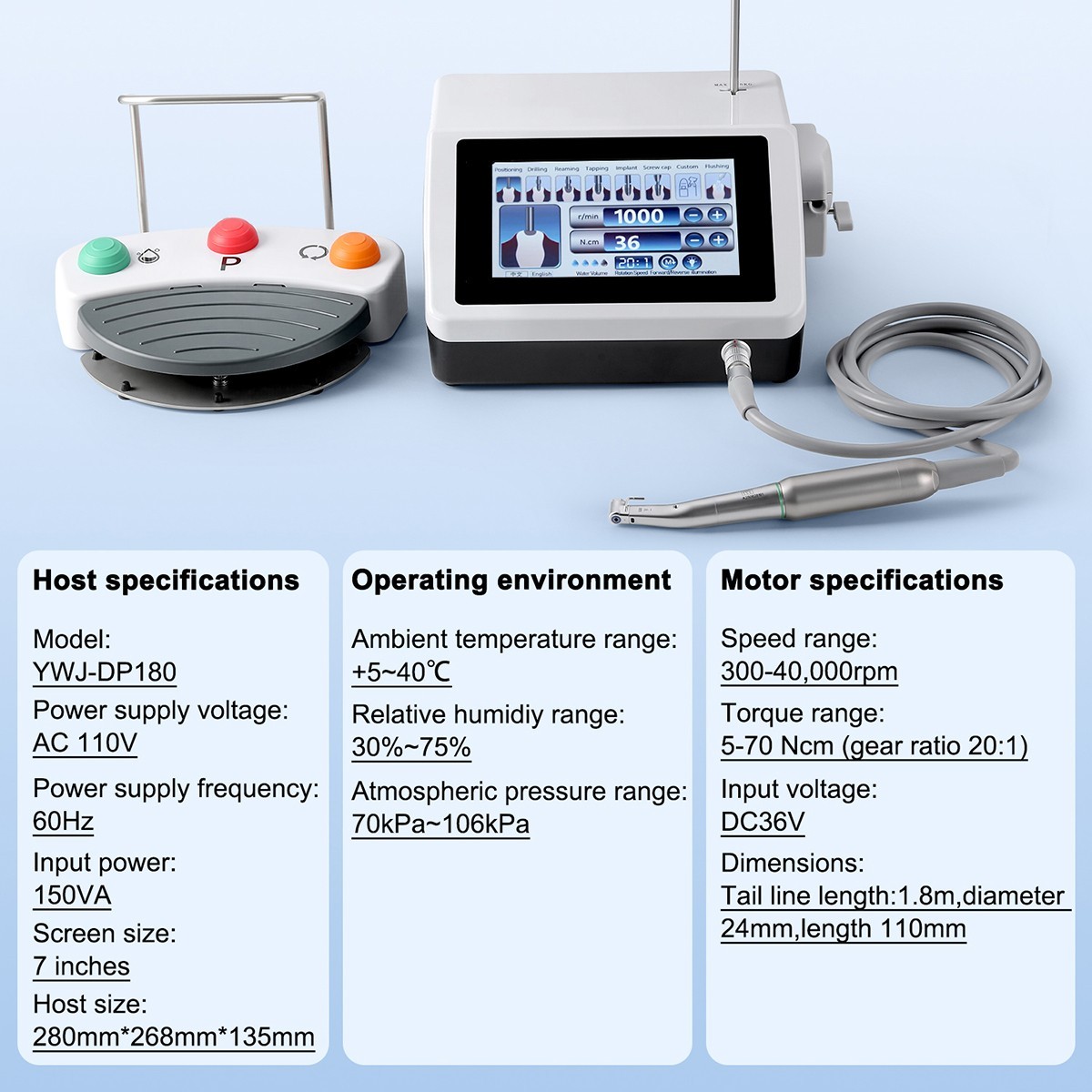 AZDENT Dental Brushless Implant Motor +20:1 LED Contra Handpiece Touch Screen