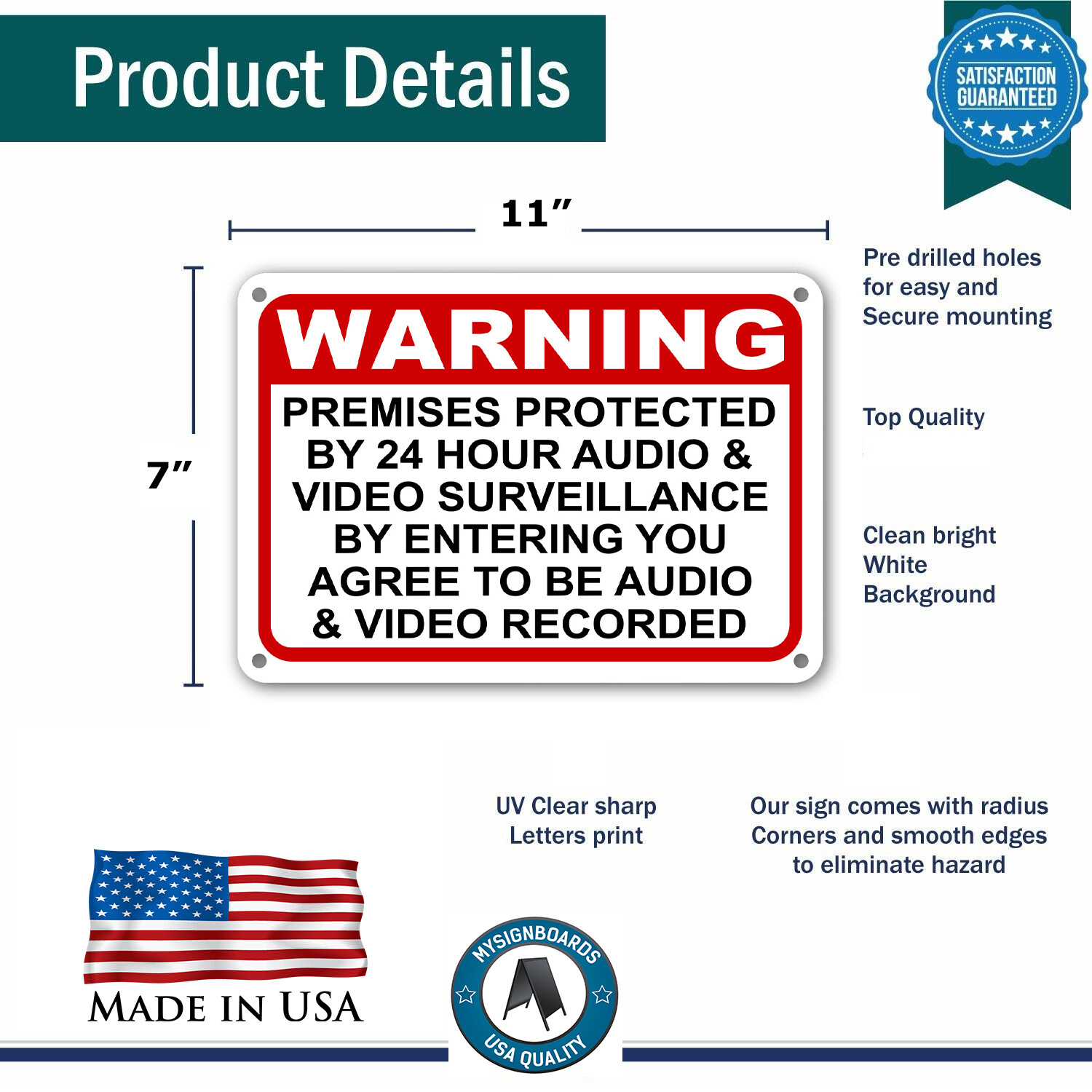 Warning Premises under 24 Hr Audio Video Surveillance home security cctv Signs