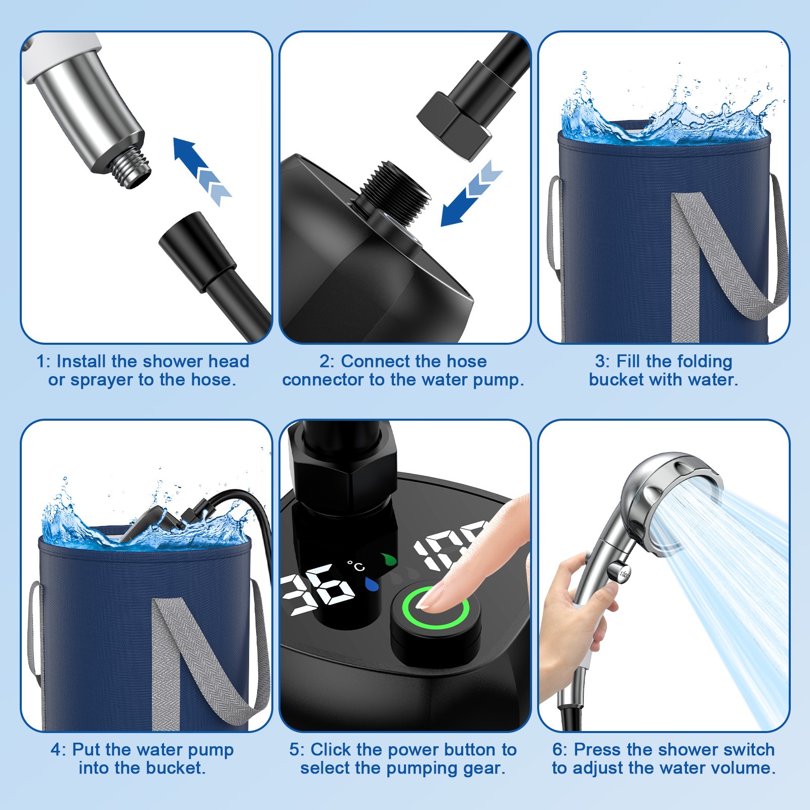 9000mAh Portable Shower Pump for Camping Hiking Beach Pet Bath Garden