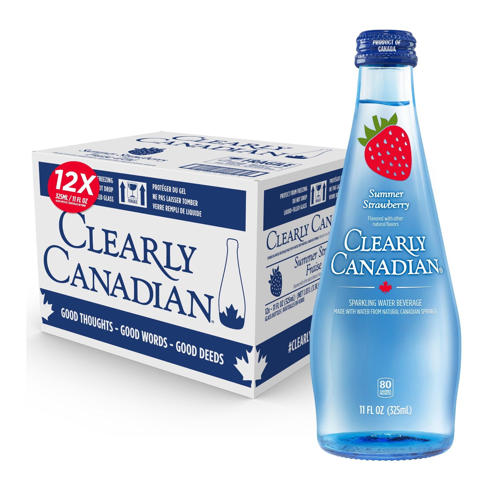 Clearly Canadian Summer Strawberry Sparkling Spring Water Beverage, Natural &...