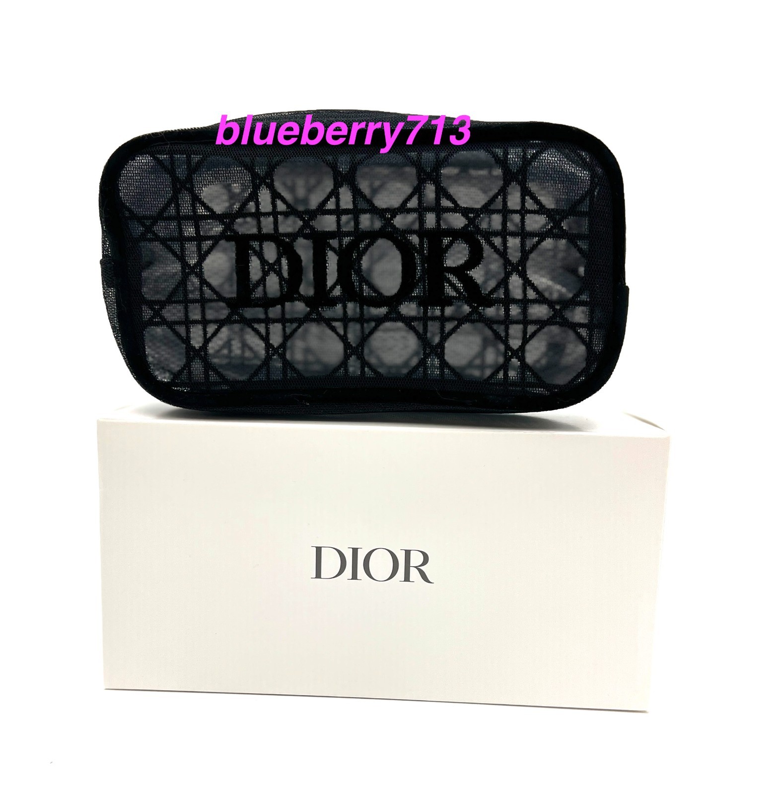 Dior  Black Mesh Makeup Bag Cosmetic Pouch  ~ Black