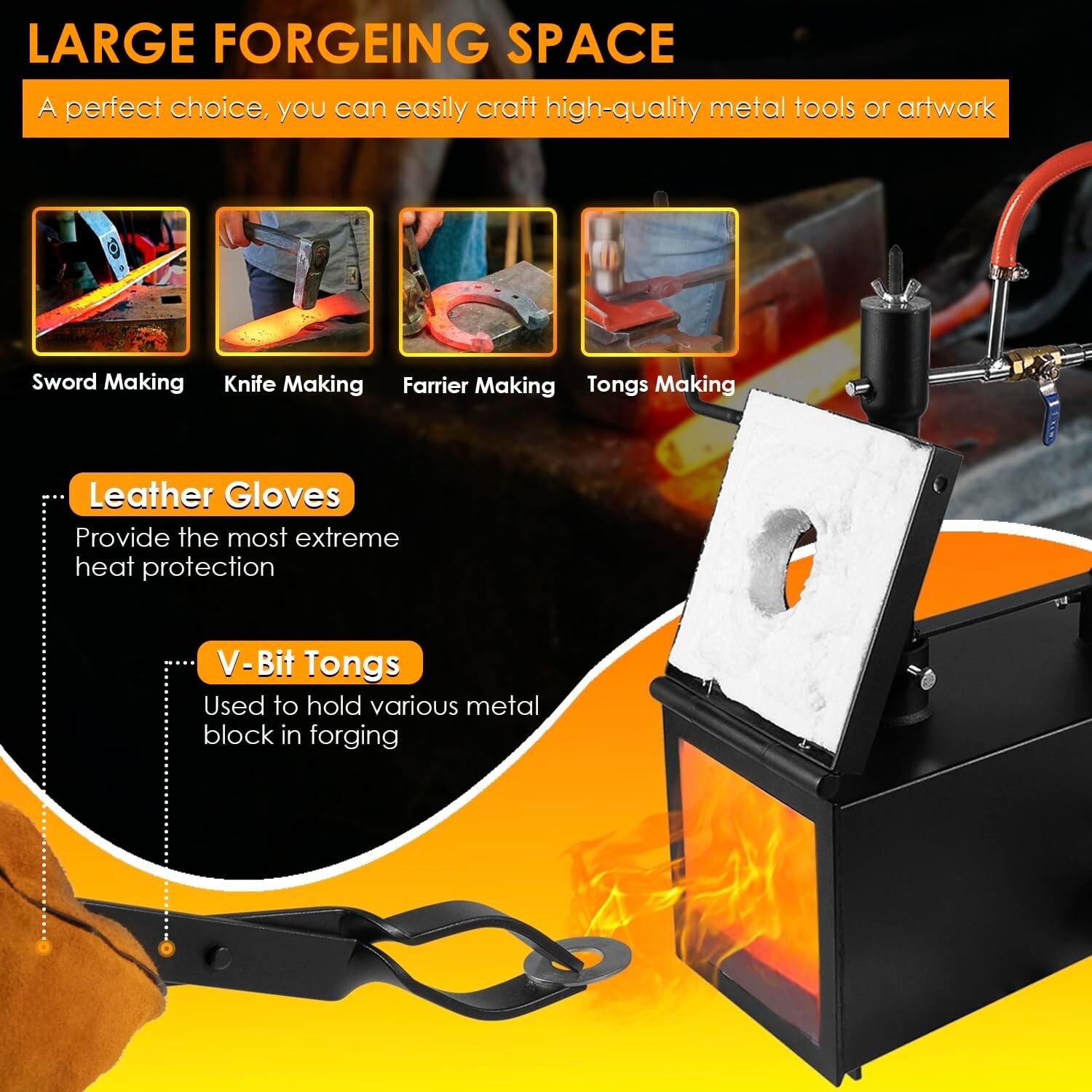 Gas Propane Forge Furnace with Dual Burners 2-Door Blacksmith Knife Tool Farrier