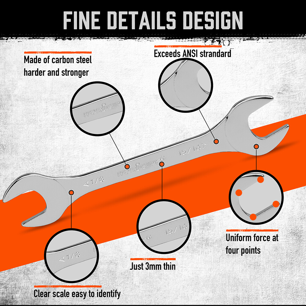 19PC SAE & Metric Thin Open End Wrench Set Bike Wrench Set W/ Rolling Pouch CR-V