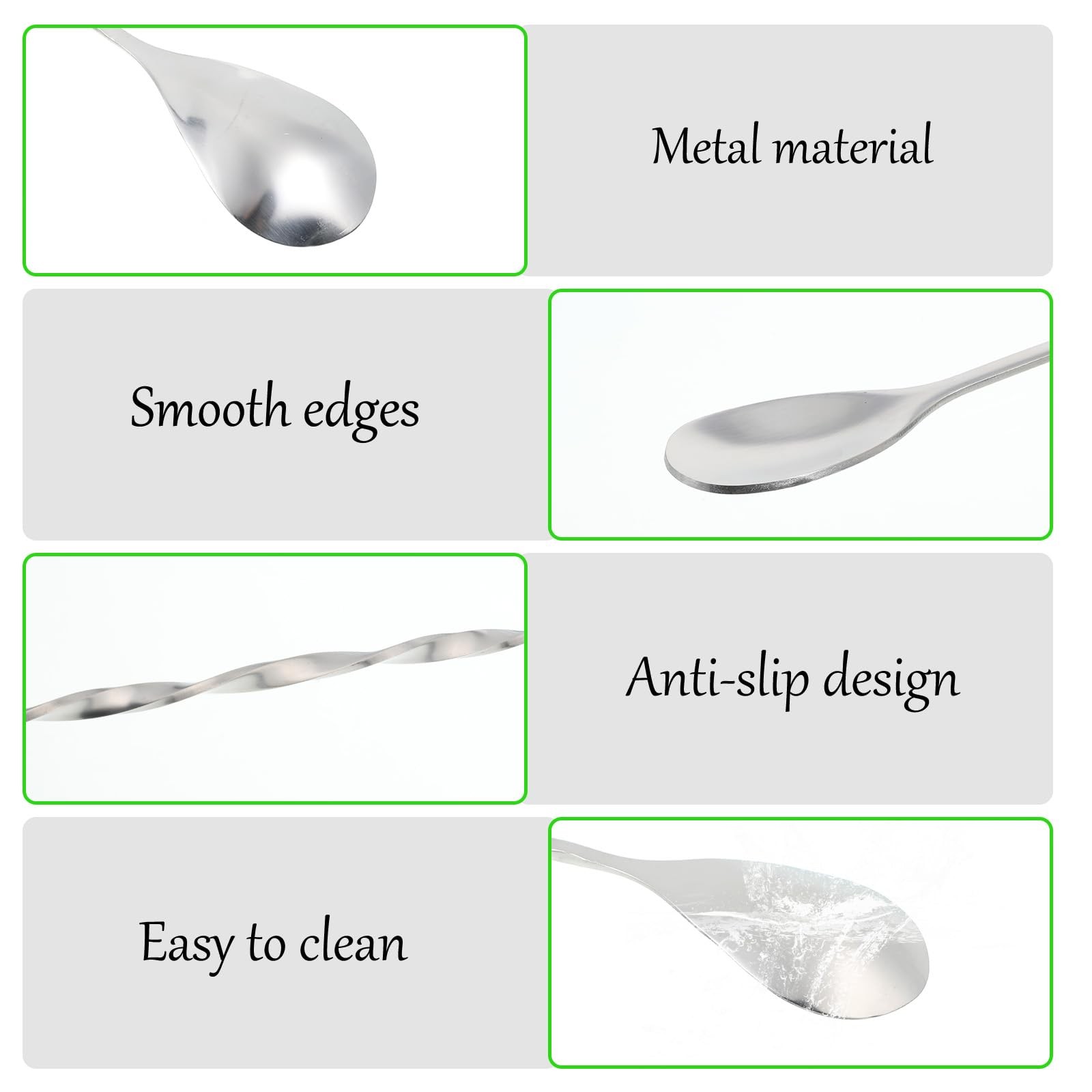 4PCS Cocktail Spoon Long Handle Bar Spoon, 12inch Stainless One size, Silver