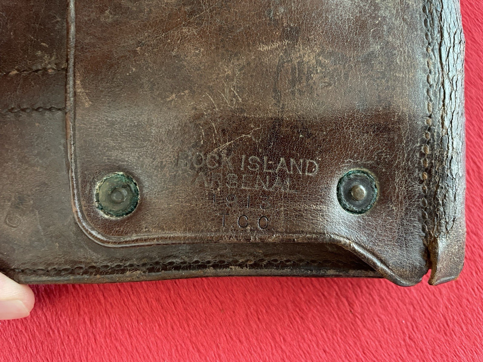 WWI US Army .45 Ammo Pouch R.I.A. 1913 Rimless Eagle Snap Colt Leather Magazine