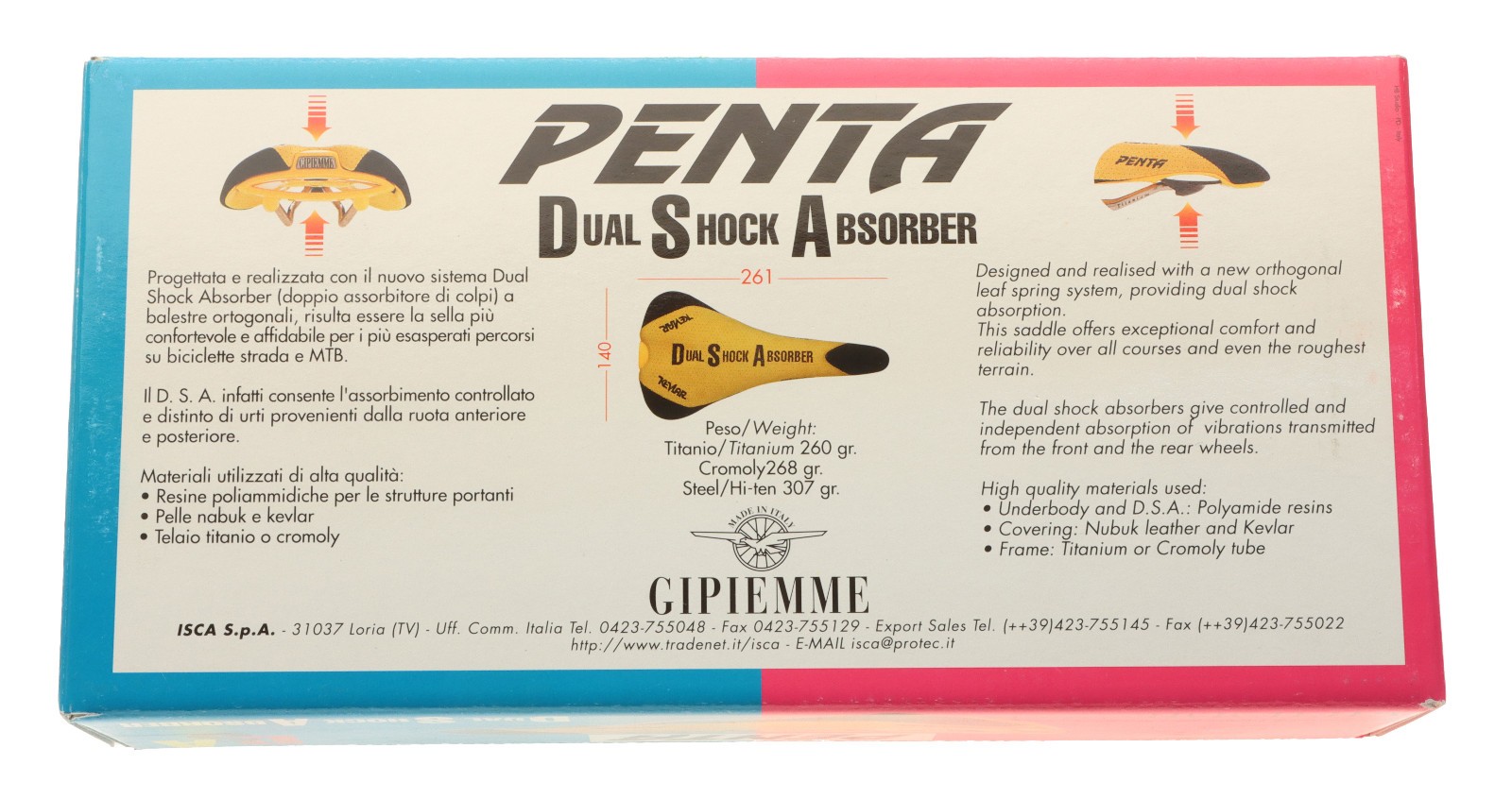 Gipiemme & EuroAsia Penta Saddle Dual Shock Absorber Ti Rails Yellow NEW NIB NOS