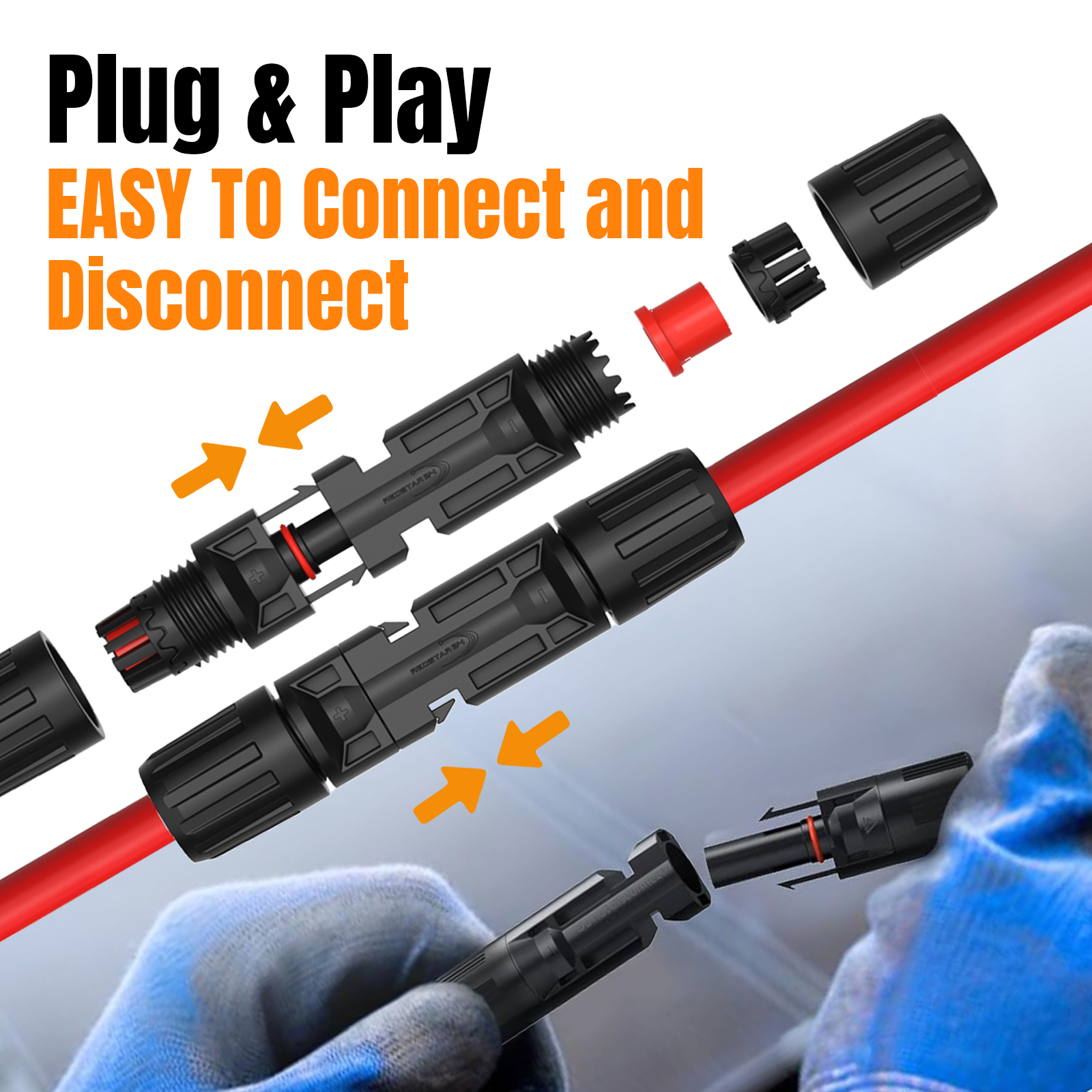 10 AWG Solar Panel Extension PV Cable Wire Solar Connectors Pair Black Red 6mm²